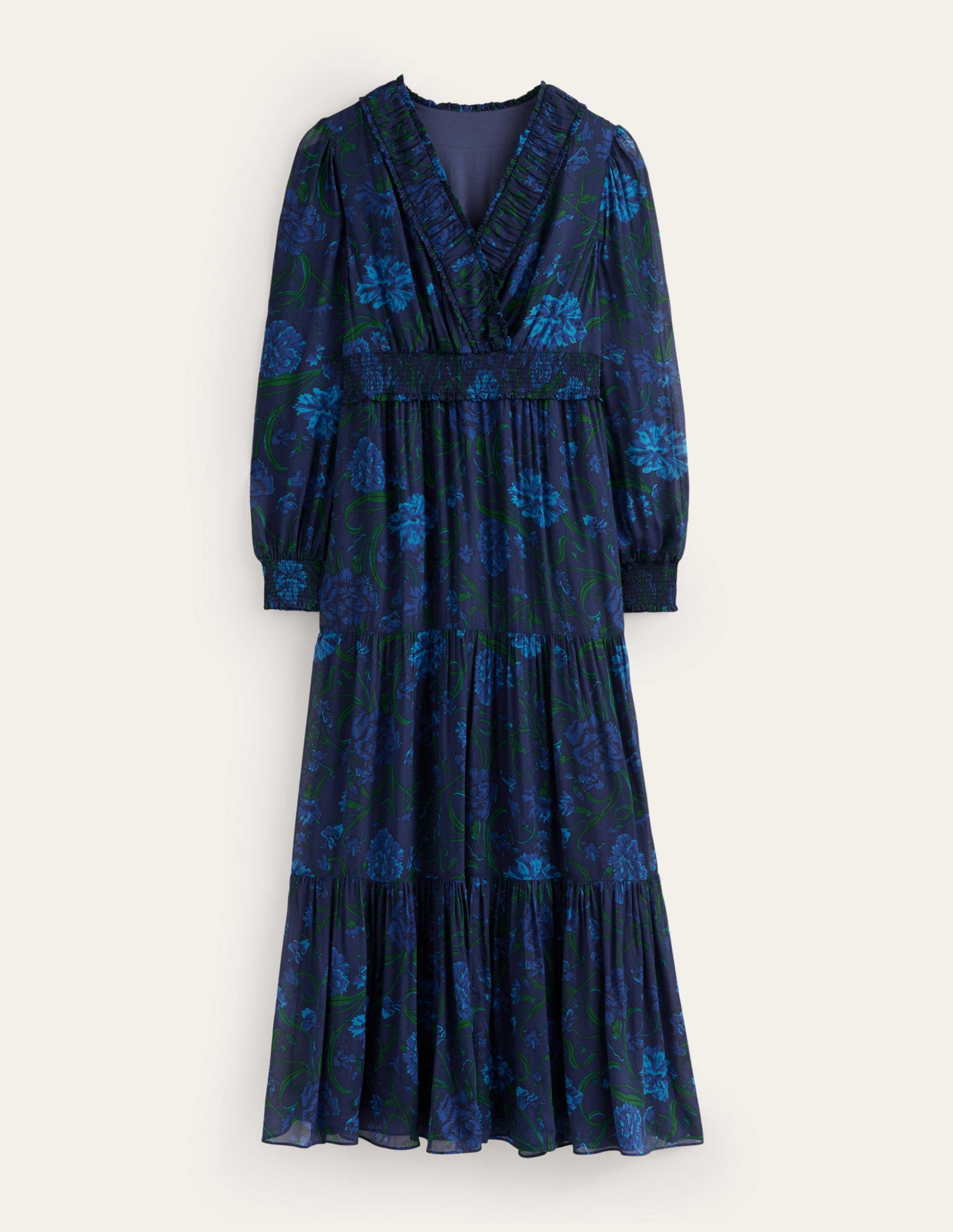 Floral Ruffle-Neck Maxi Dress-Navy, Freesia-6