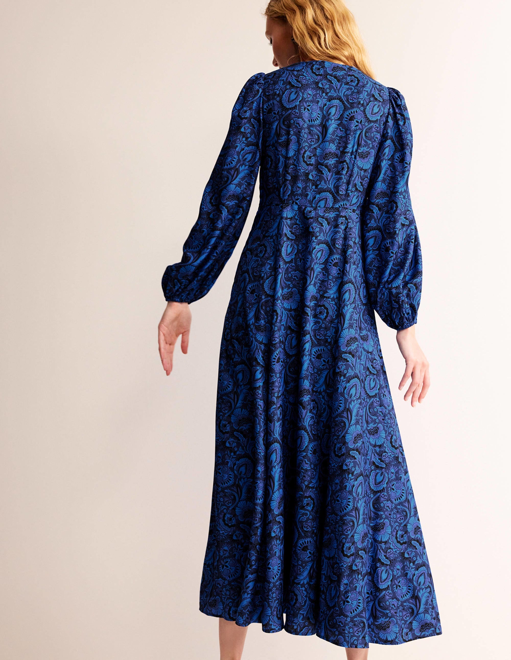 Blouson Sleeve Maxi Tea Dress-Bright Cobalt, Florist - Image 3