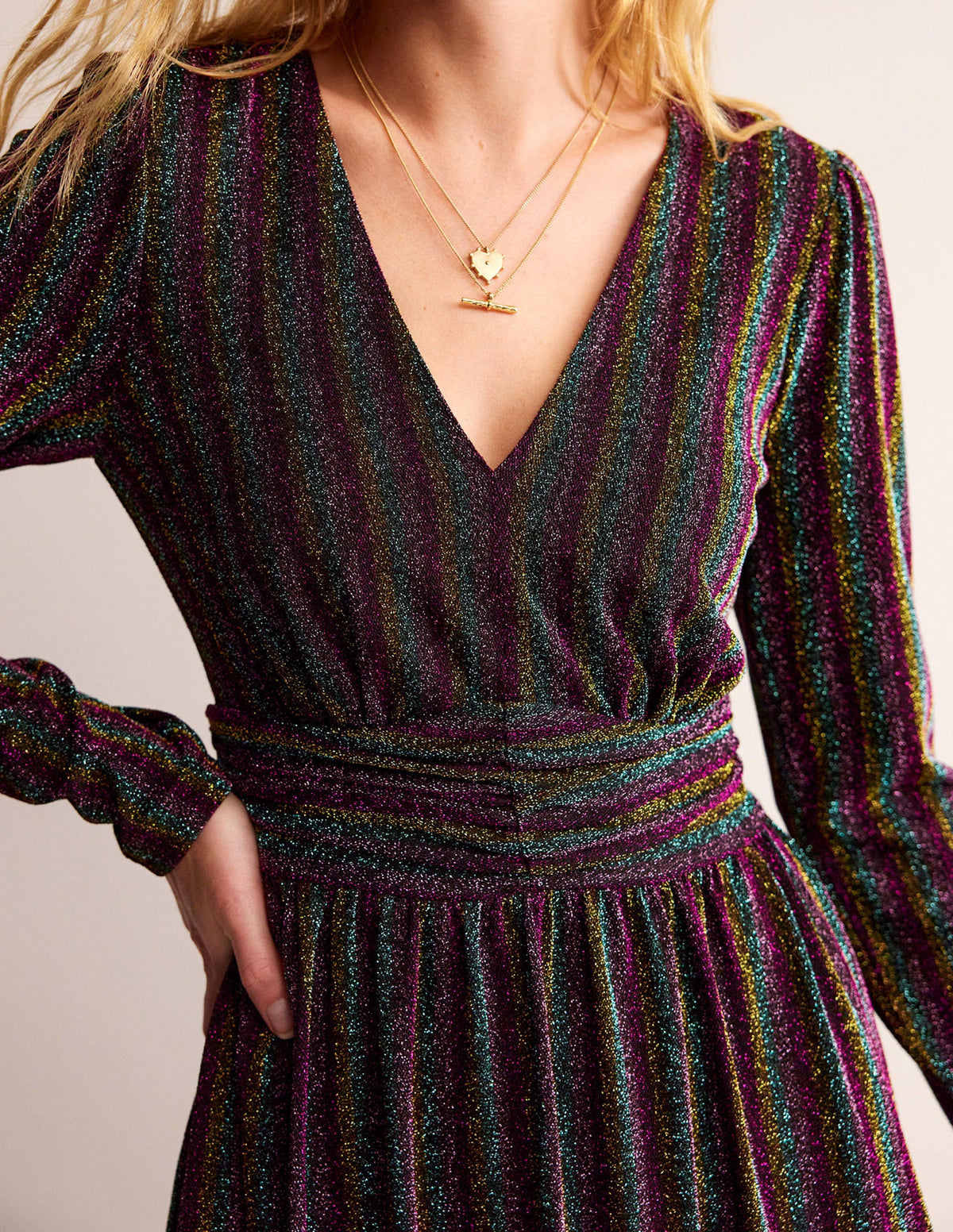 Ruched Sparkle Midi Dress-Multi Stripe - Image 2
