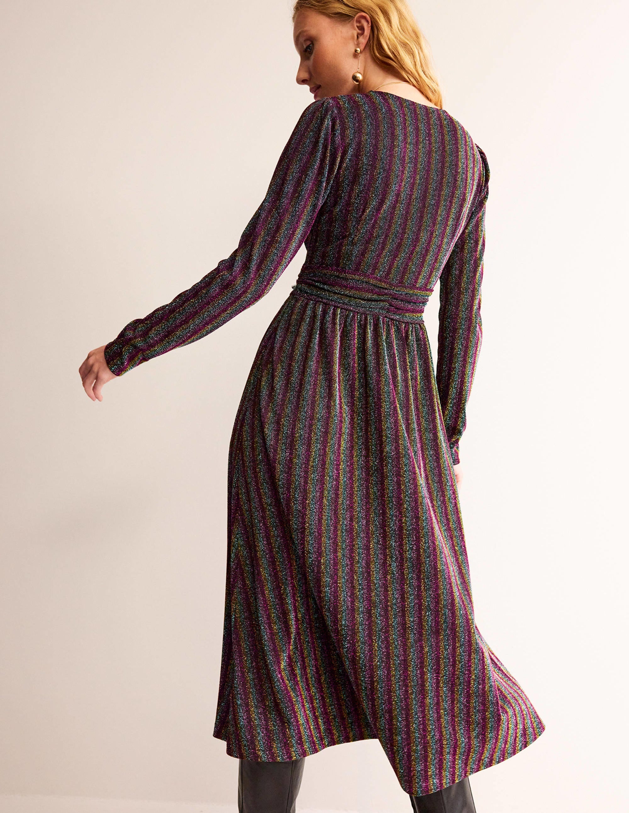 Ruched Sparkle Midi Dress-Multi Stripe - Image 3