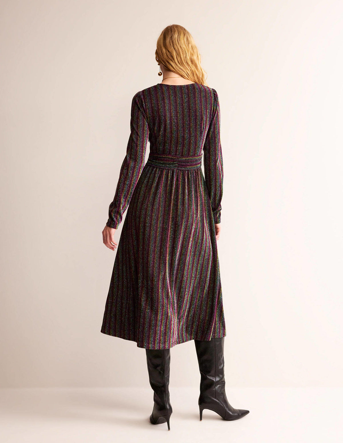 Ruched Sparkle Midi Dress-Multi Stripe - Image 6