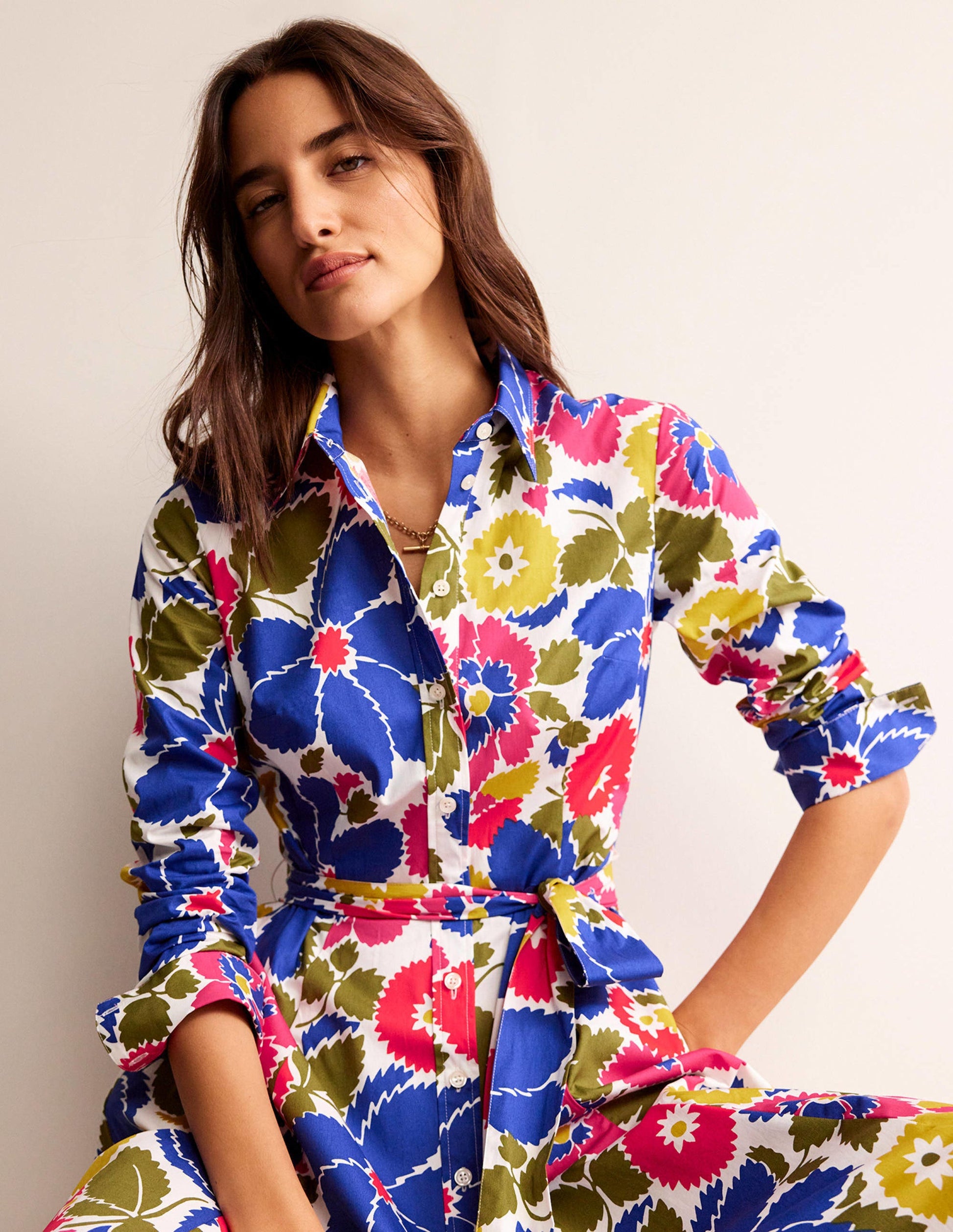 Amy Cotton Midi Shirt Dress-Multi, Bloomsbury Pop-2