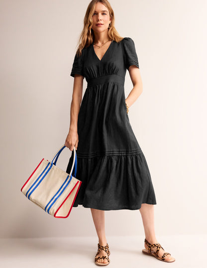 Eve Linen Midi Dress-Black-1