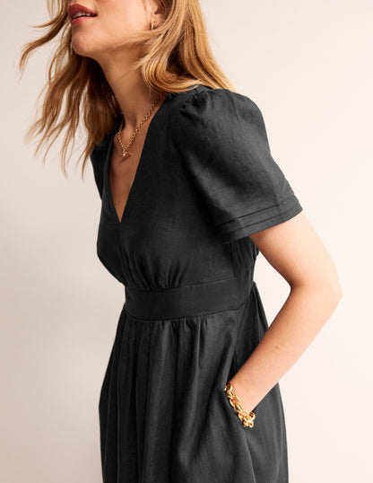 Eve Linen Midi Dress-Black-2