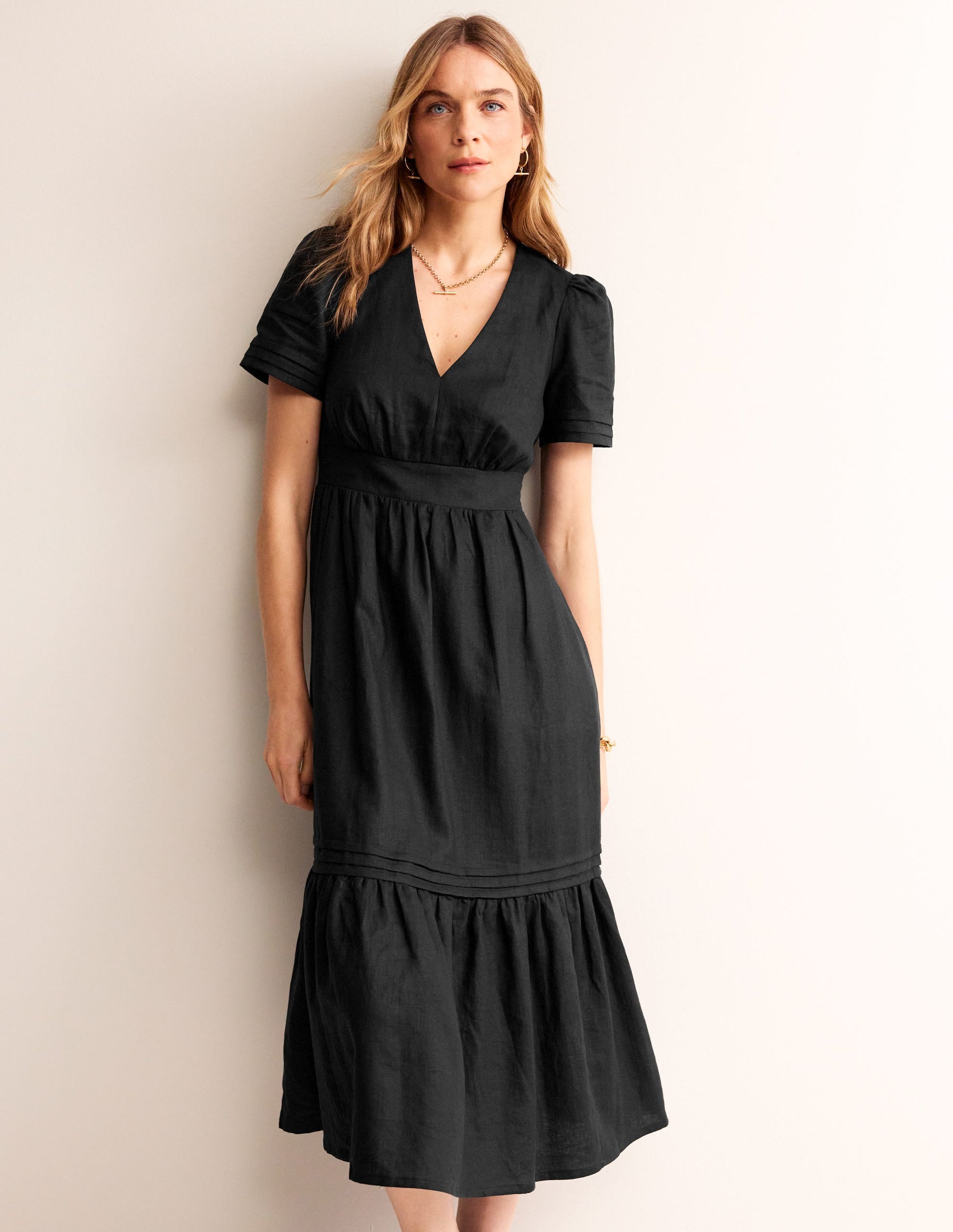 Eve Linen Midi Dress-Black-4