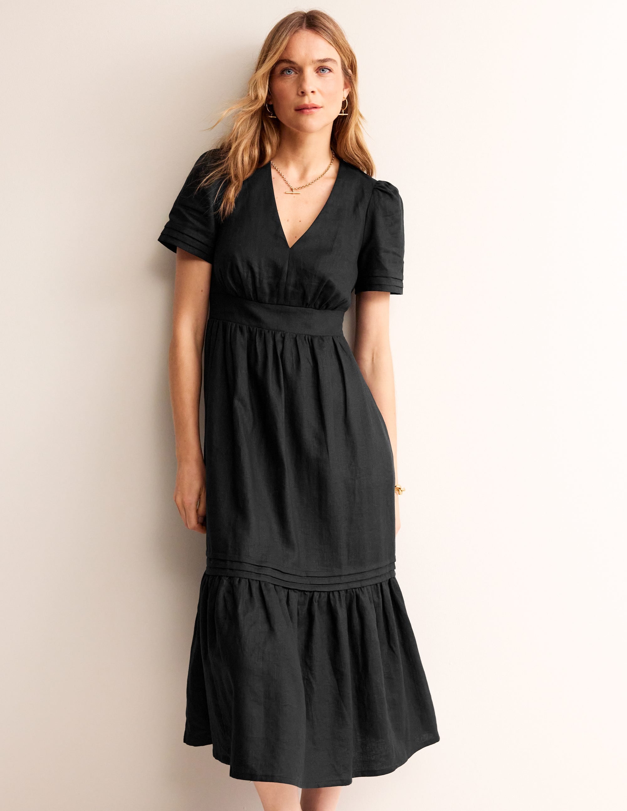 Eve Linen Midi Dress-Black - Image 4