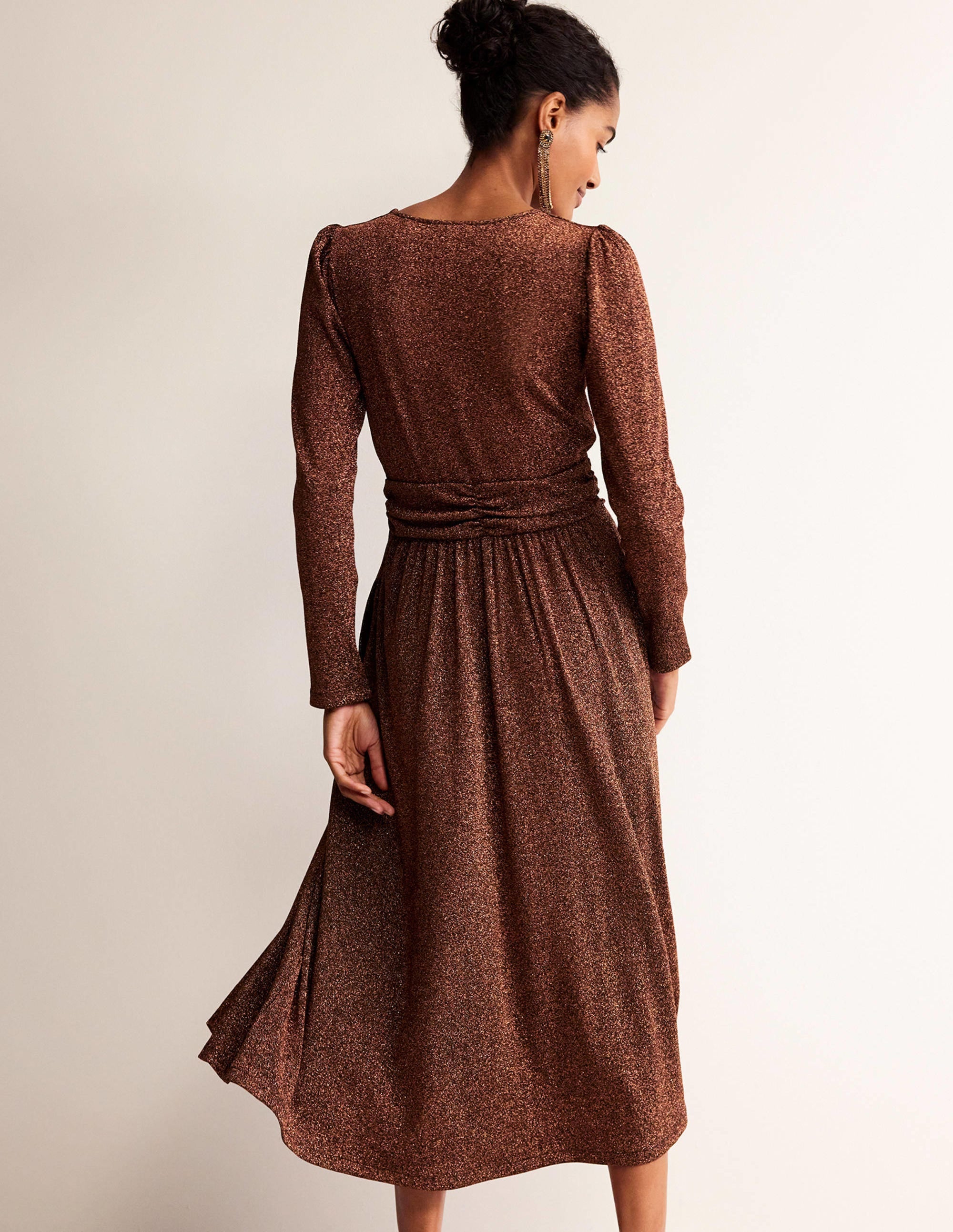 Ruched Waist Sparkle Dress-Copper - Image 3