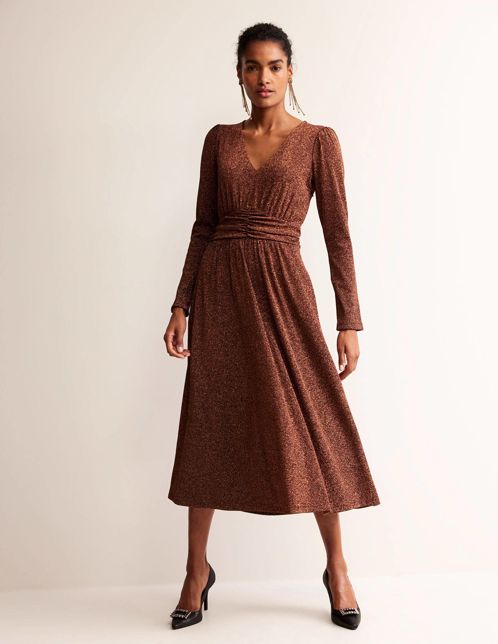 Ruched Waist Sparkle Dress-Copper - Image 4