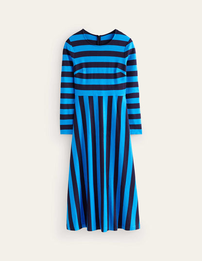 Stripe Jersey Midi Dress-Navy, Brilliant Blue Stripe-6