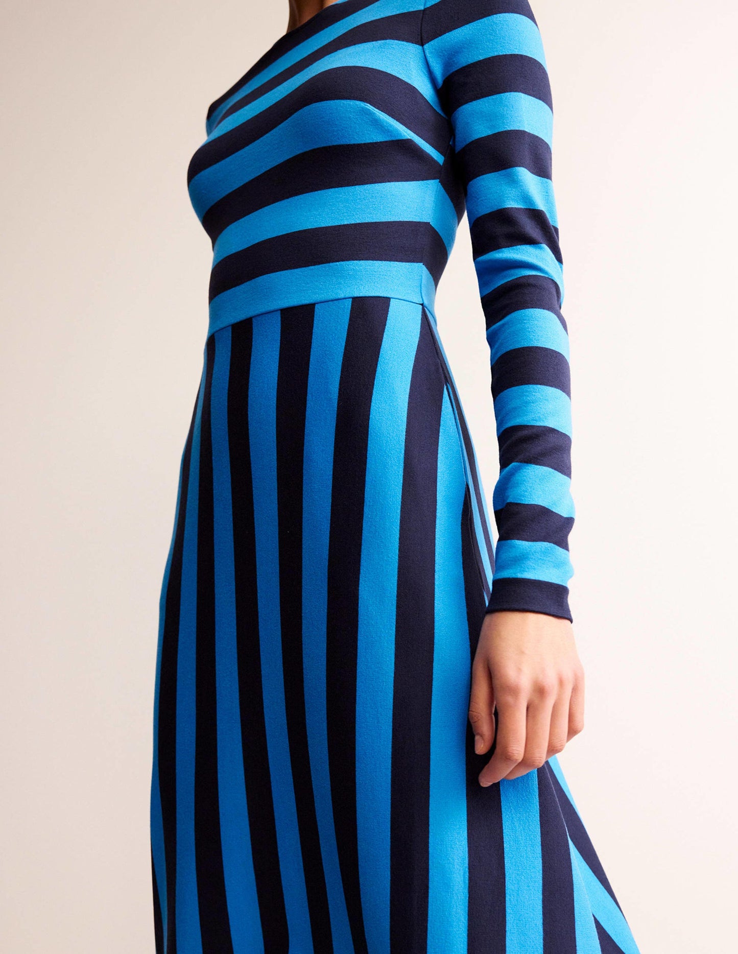 Stripe Jersey Midi Dress-Navy, Brilliant Blue Stripe