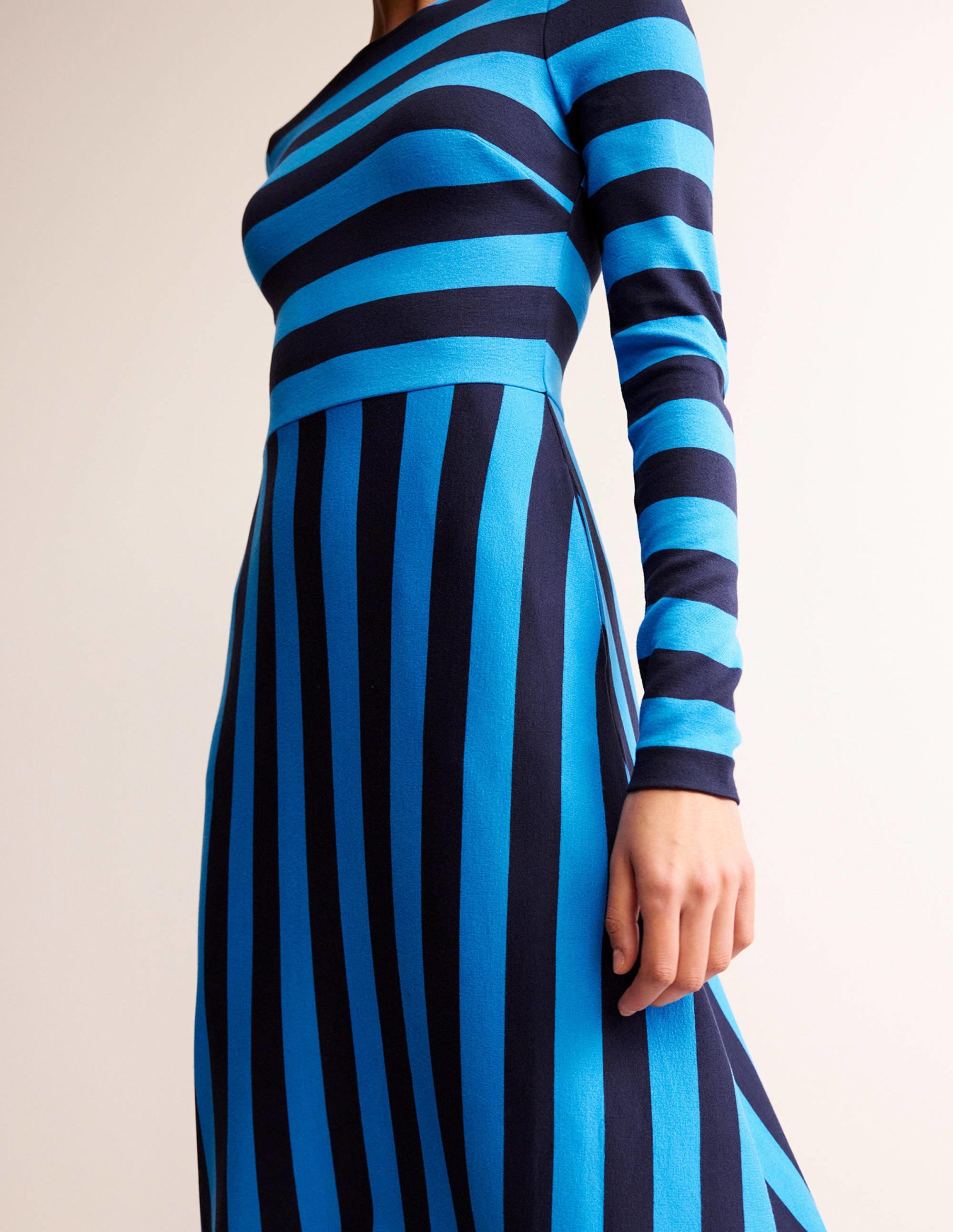 Stripe Jersey Midi Dress-Navy, Brilliant Blue Stripe - Image 2