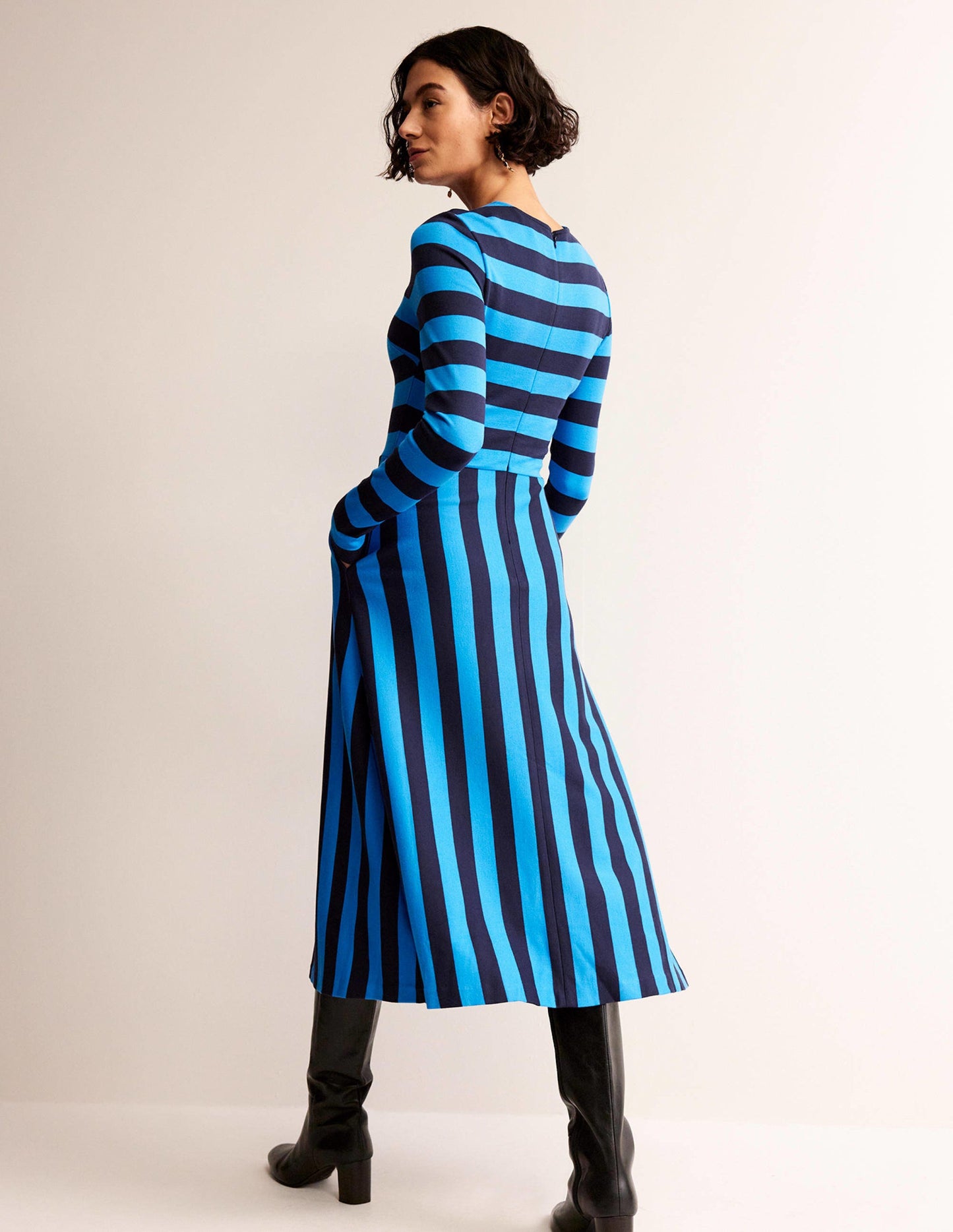 Stripe Jersey Midi Dress-Navy, Brilliant Blue Stripe
