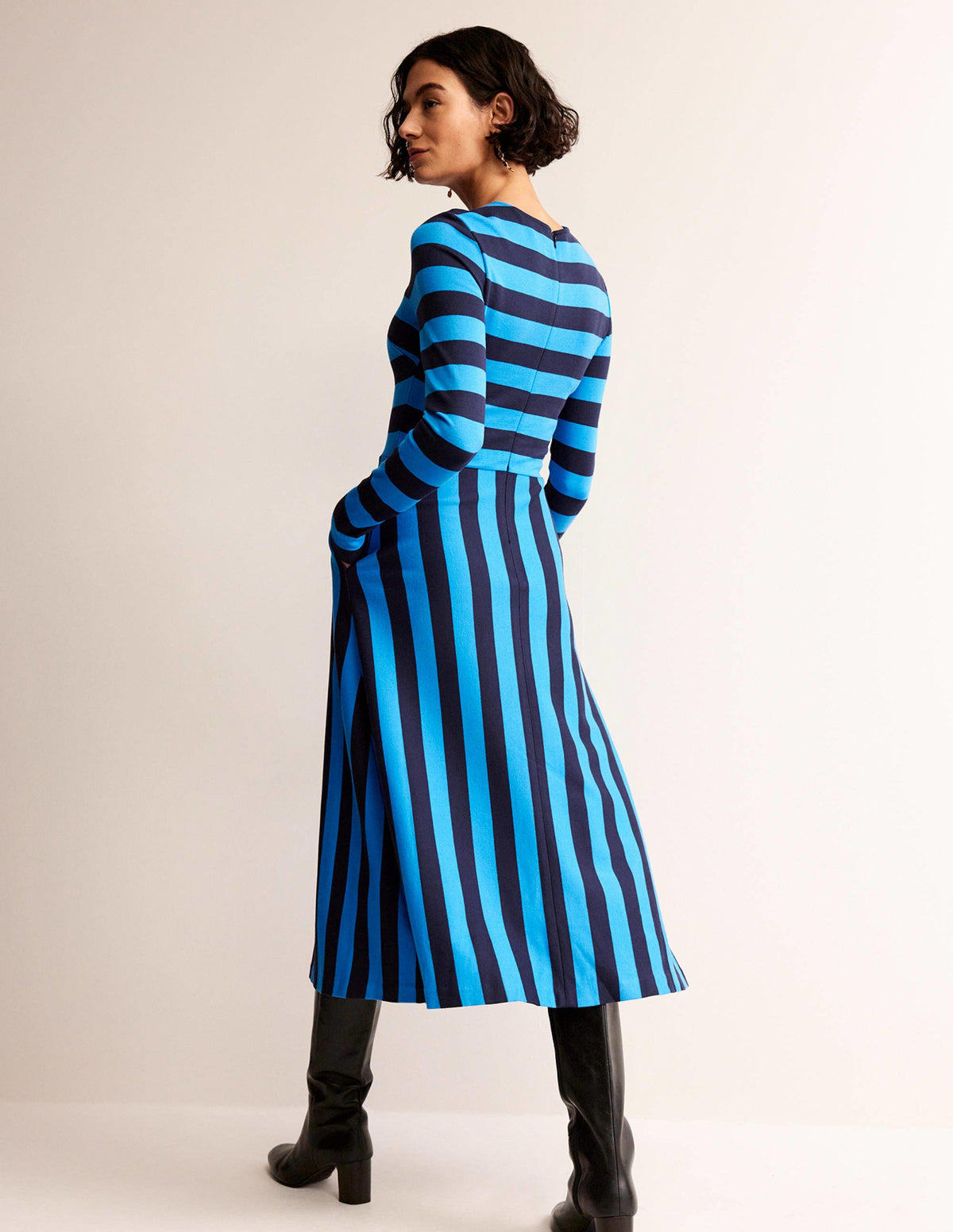 Stripe Jersey Midi Dress-Navy, Brilliant Blue Stripe - Image 3