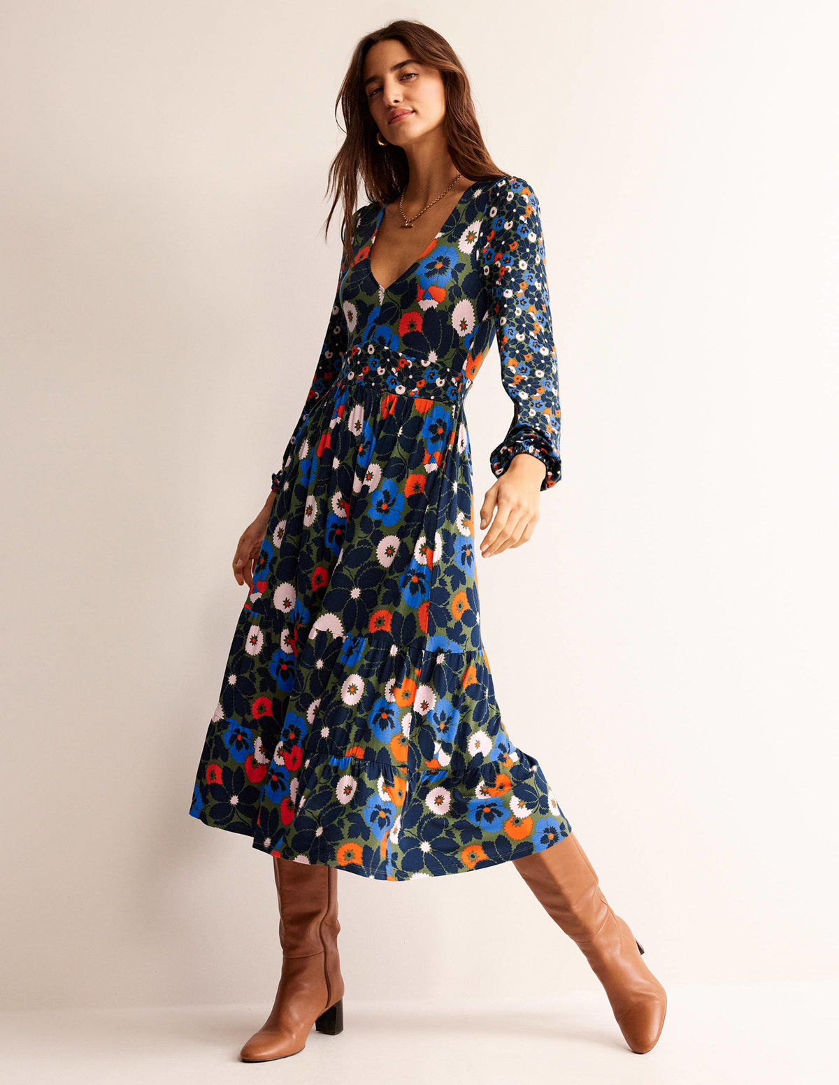 Hotch Potch V-Neck Midi Dress-Moss,  Bloomsbury Pop - Image 1