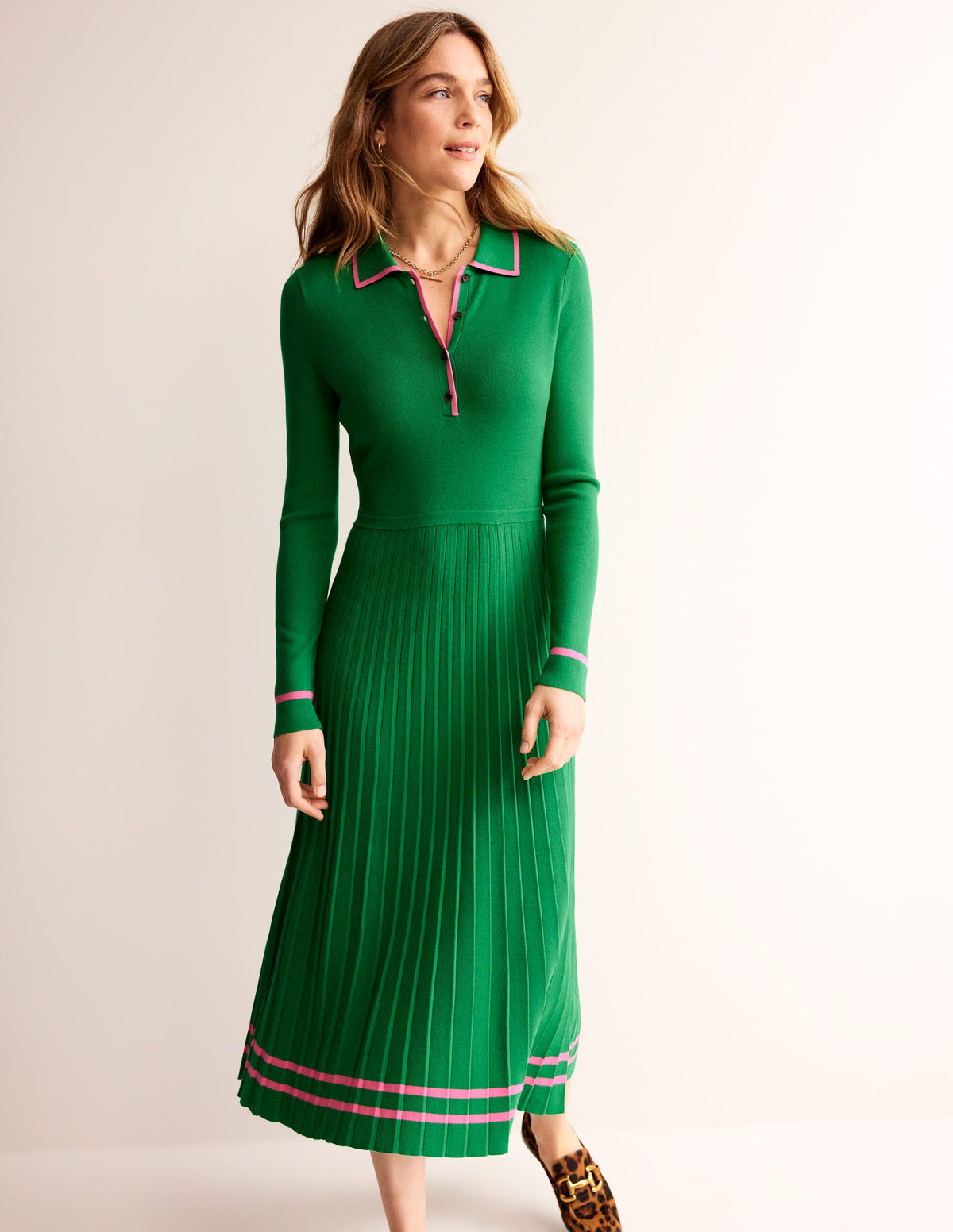 Mollie Pleated Knitted Dress-Green Sangria Sunset - Image 1