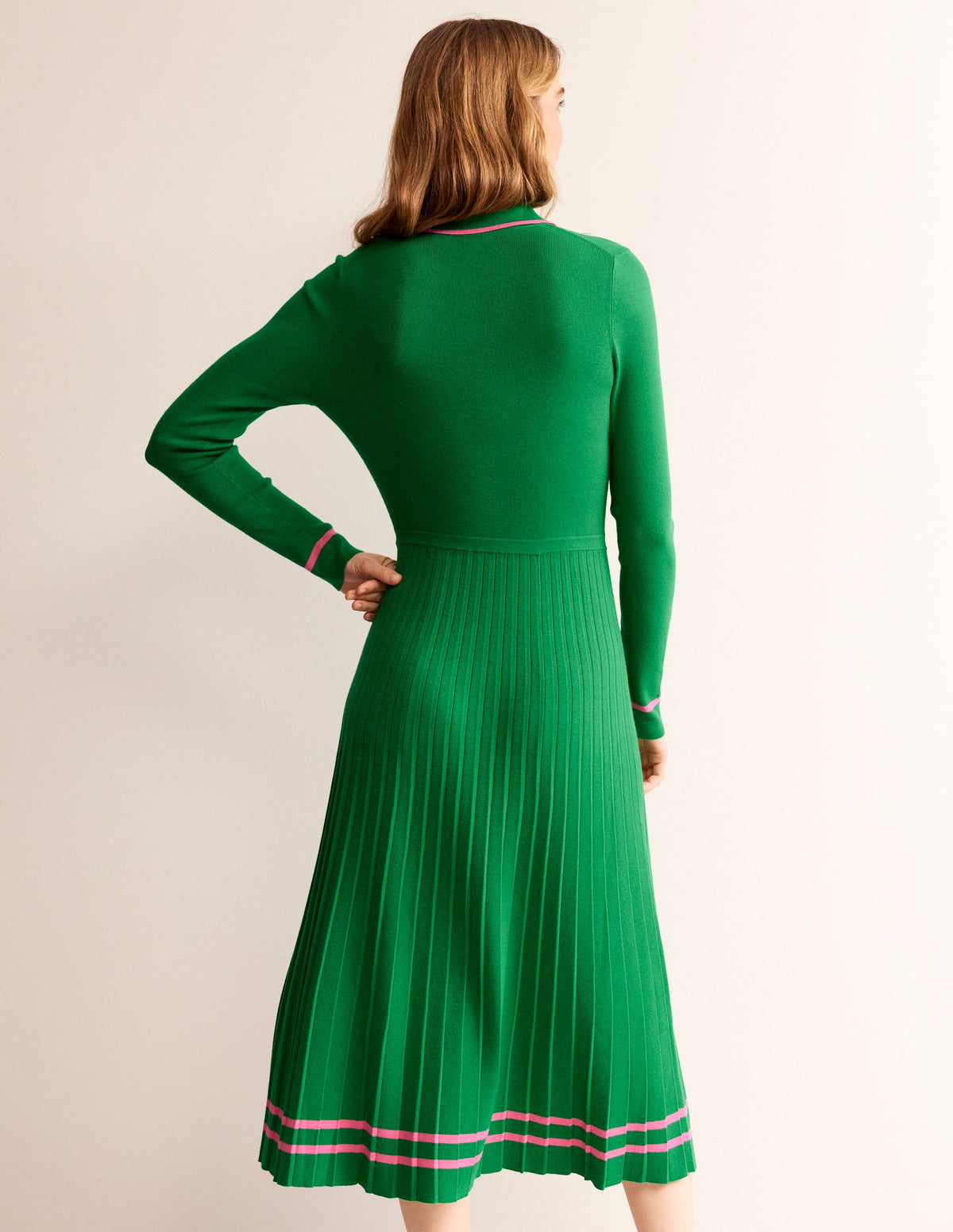 Mollie Pleated Knitted Dress-Green Sangria Sunset-3