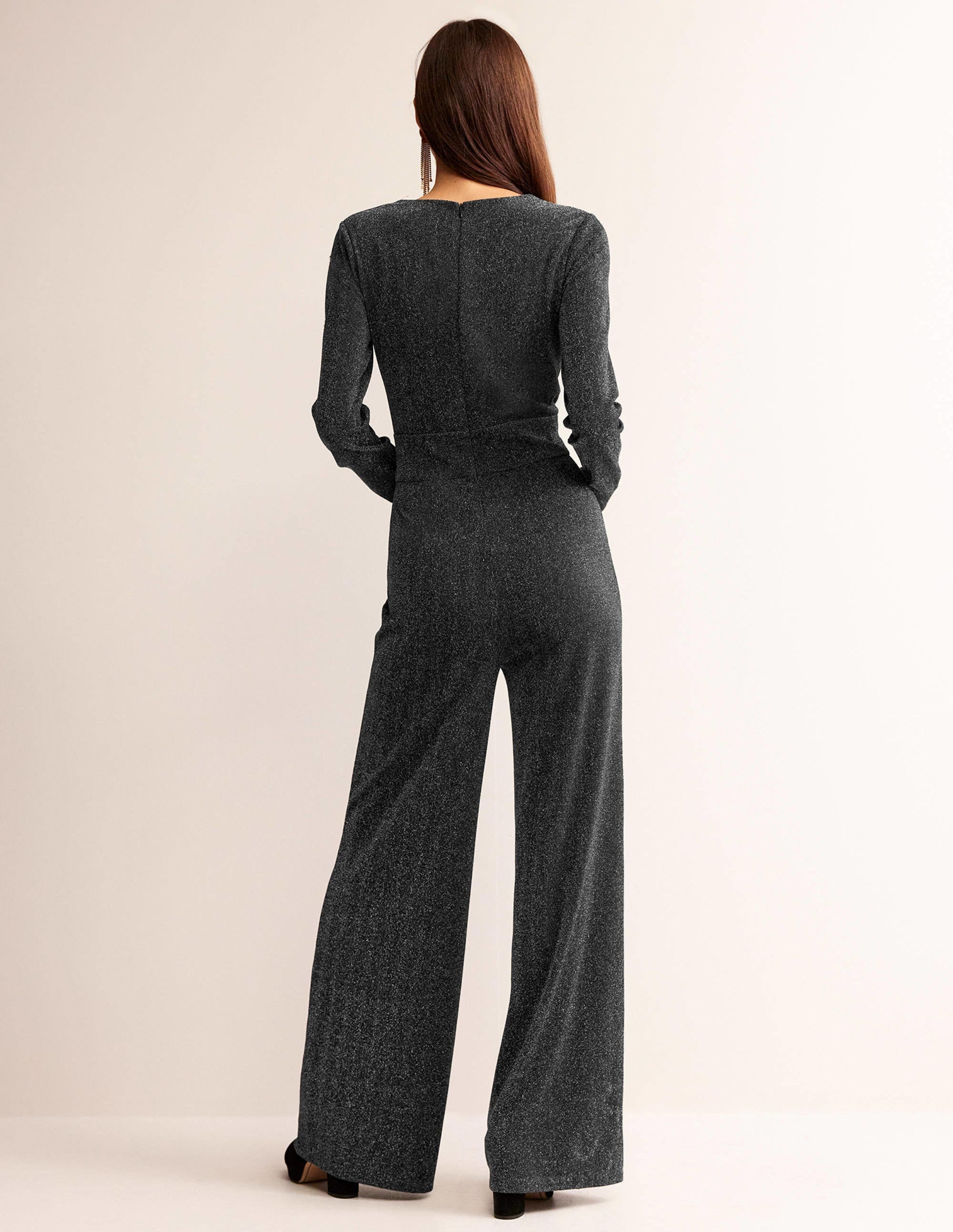 Metallic Plunge Jumpsuit-Black - Image 3
