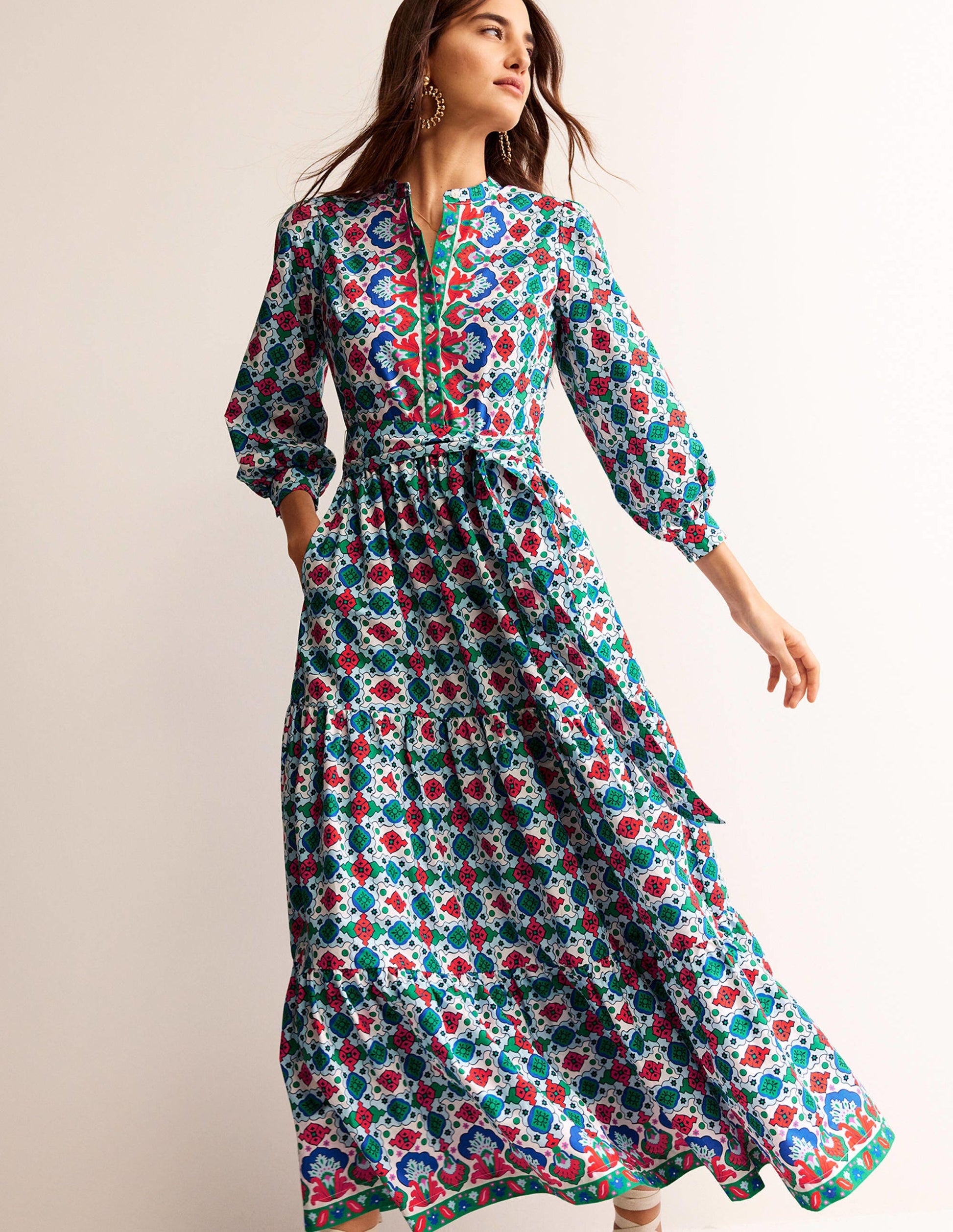 Alba Tiered Cotton Maxi Dress-Multi, Coastal Tile-2