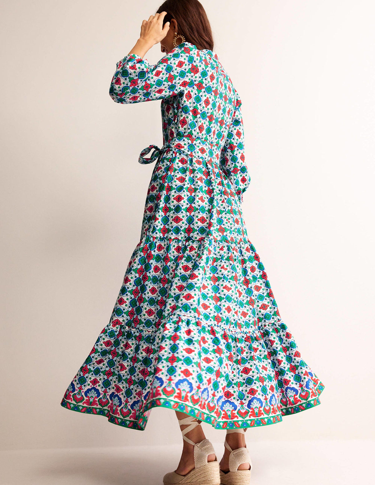 Alba Tiered Cotton Maxi Dress-Multi, Coastal Tile - Image 3