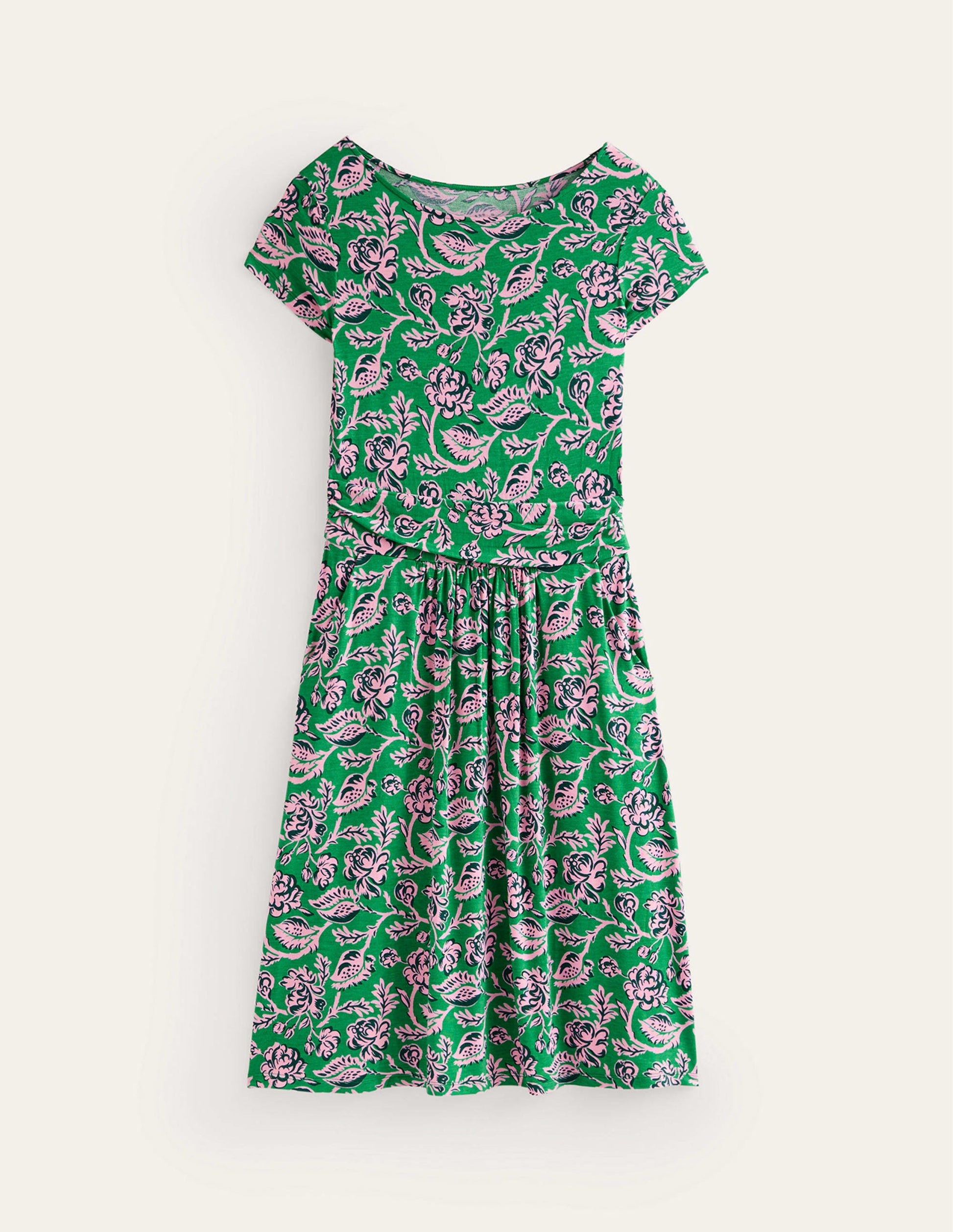 Amelie Jersey Dress-Green Tambourine, Rose Blush-6