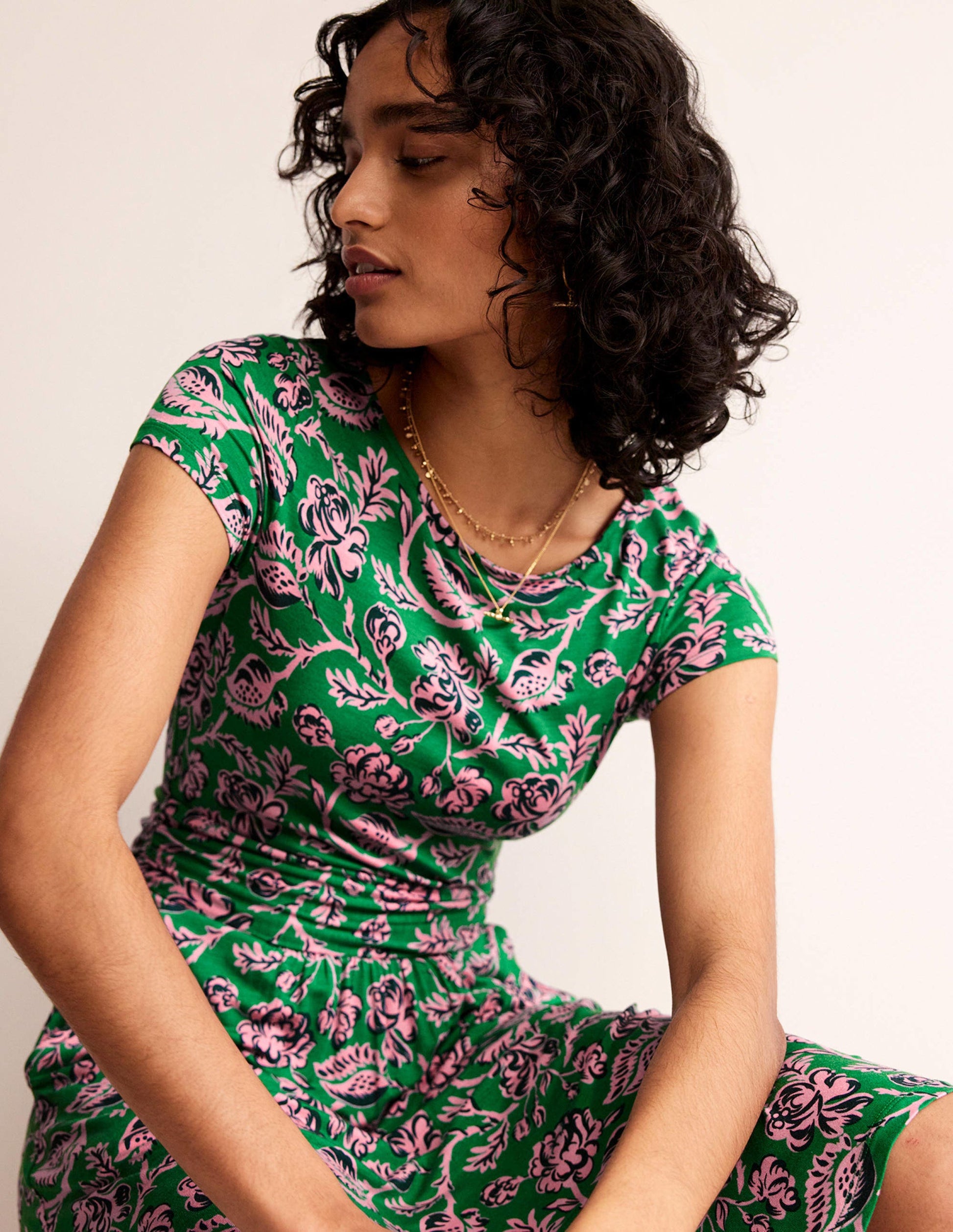 Amelie Jersey Dress-Green Tambourine, Rose Blush-1