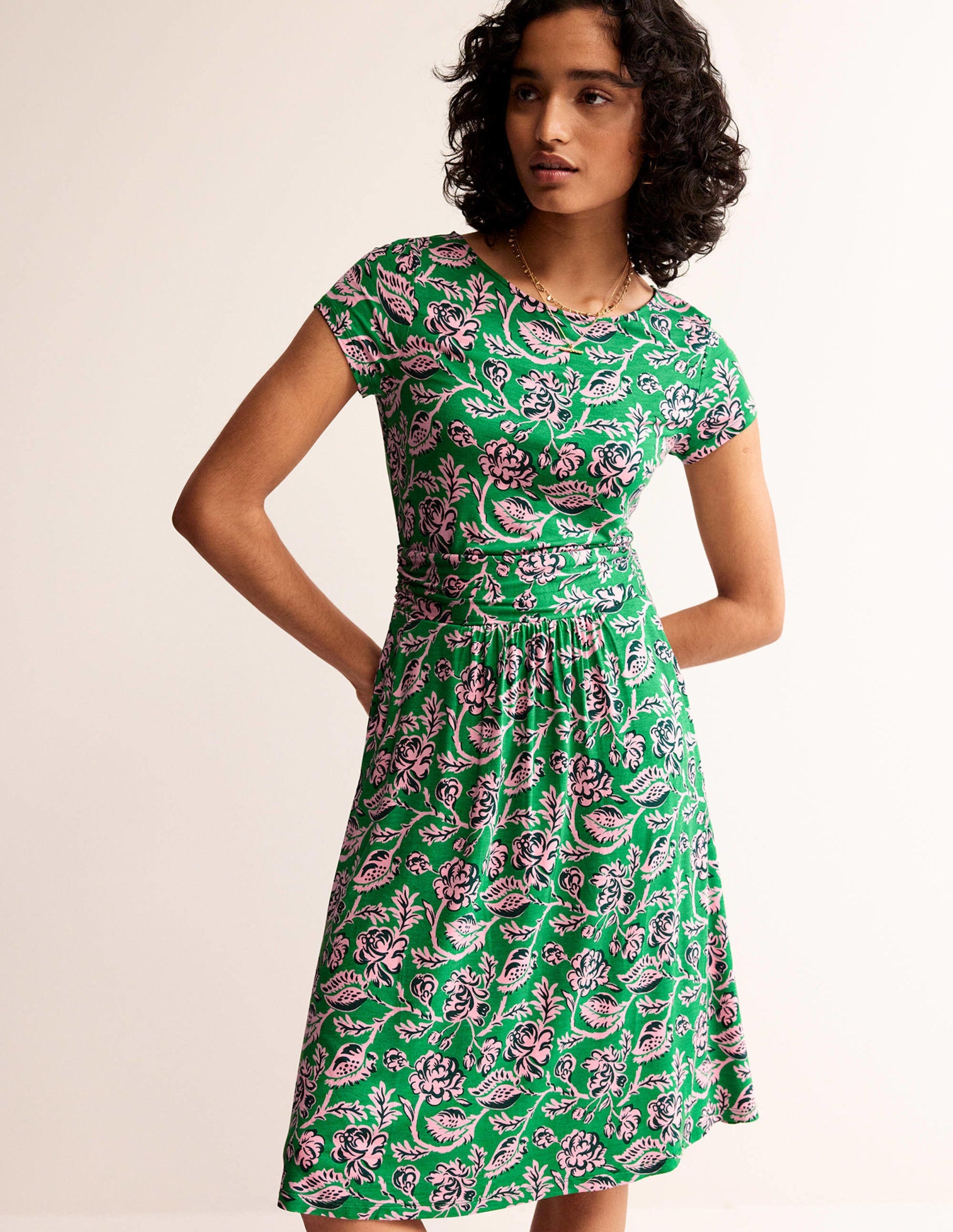 Amelie Jersey Dress-Green Tambourine, Rose Blush-2