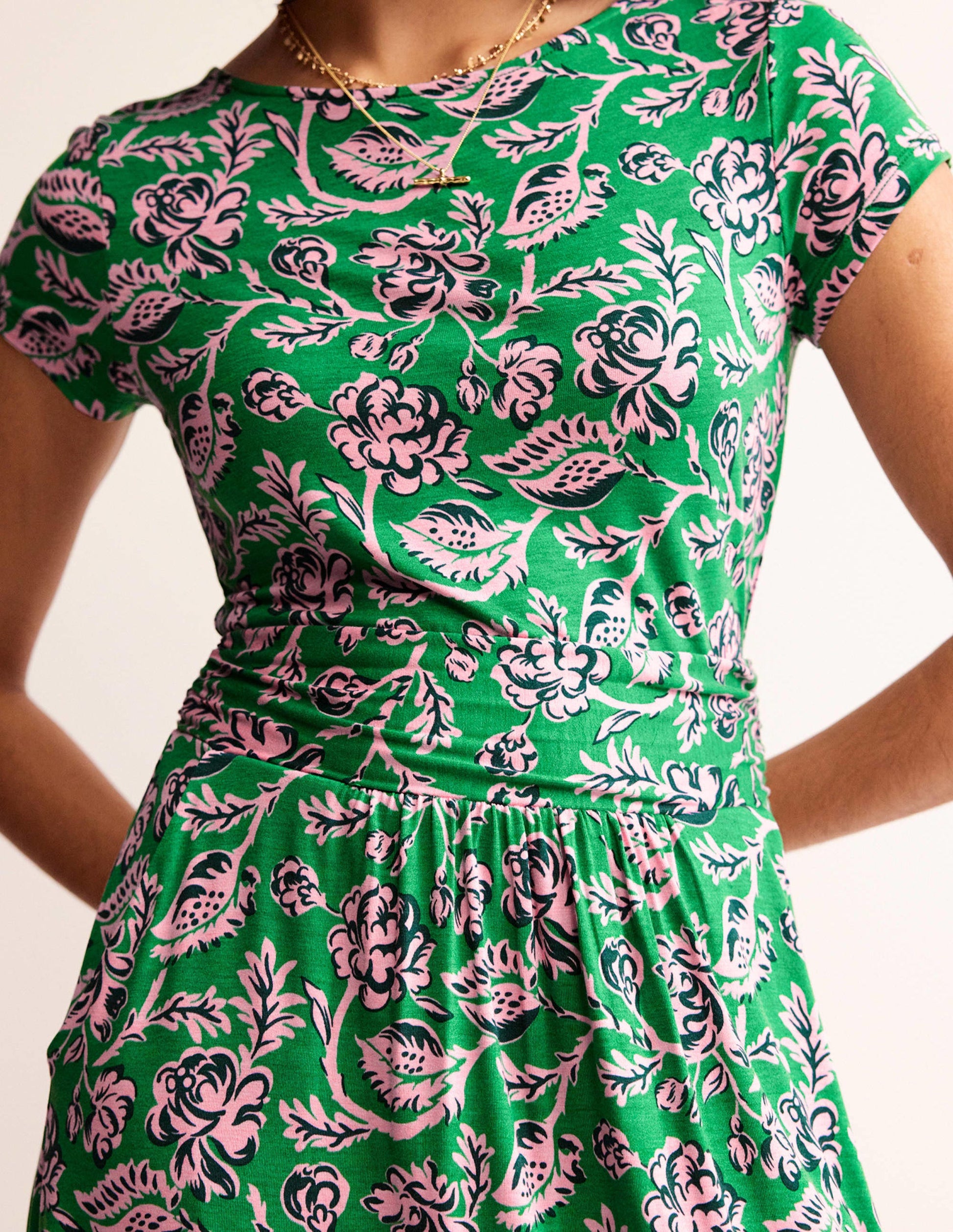 Amelie Jersey Dress-Green Tambourine, Rose Blush-3