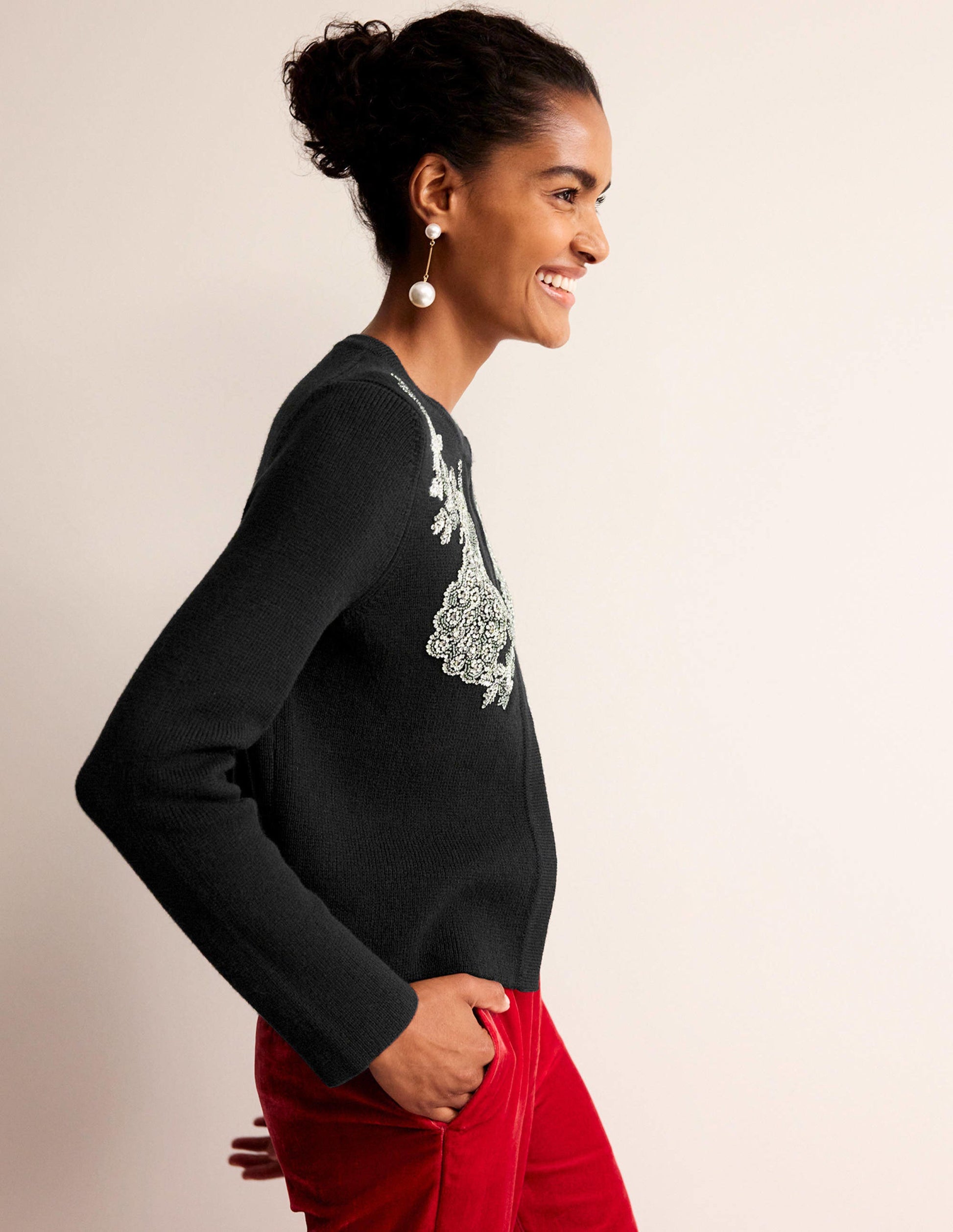 Embellished Knitted Jacket-Black-1