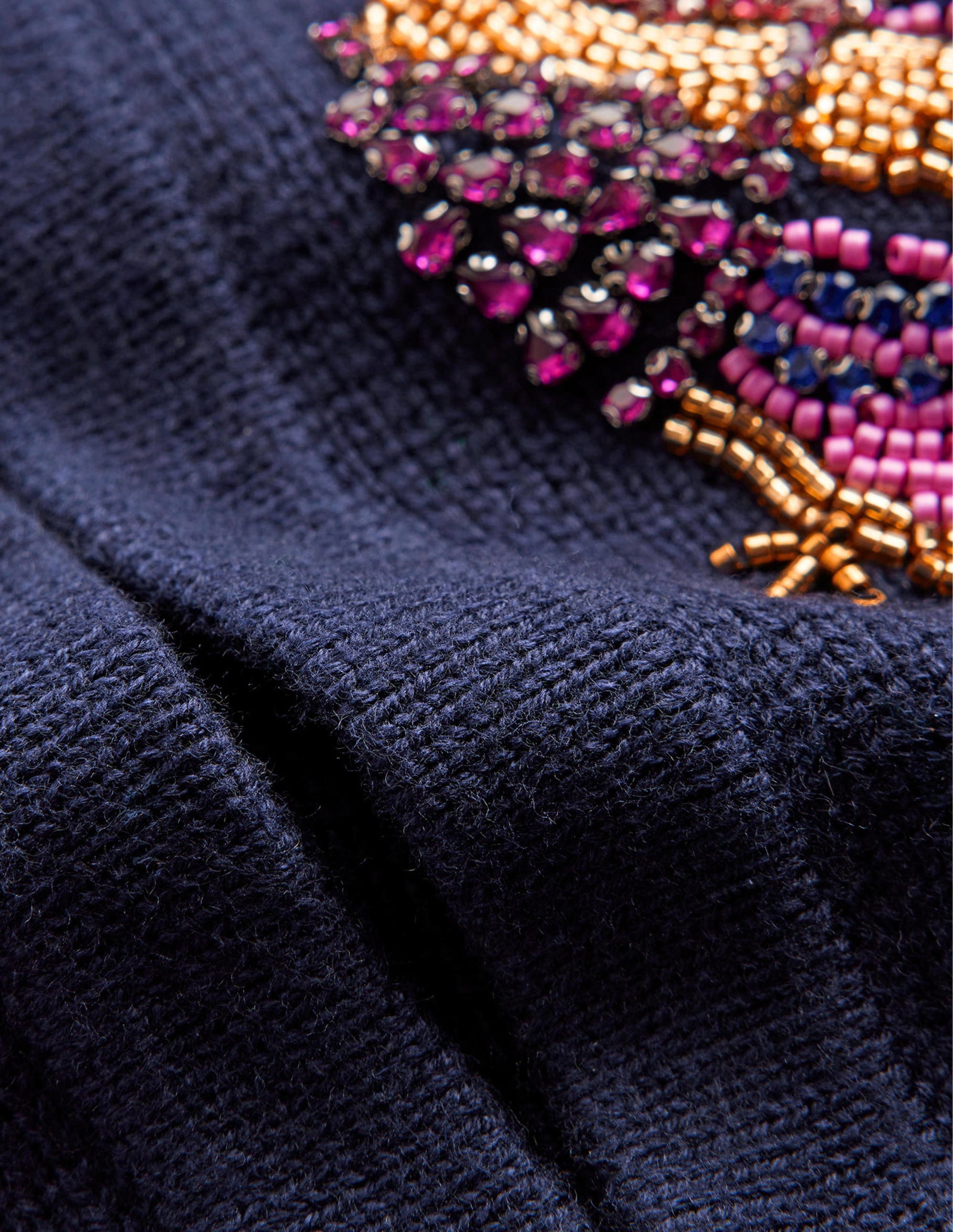 Embellished Knitted Jacket-Navy-7