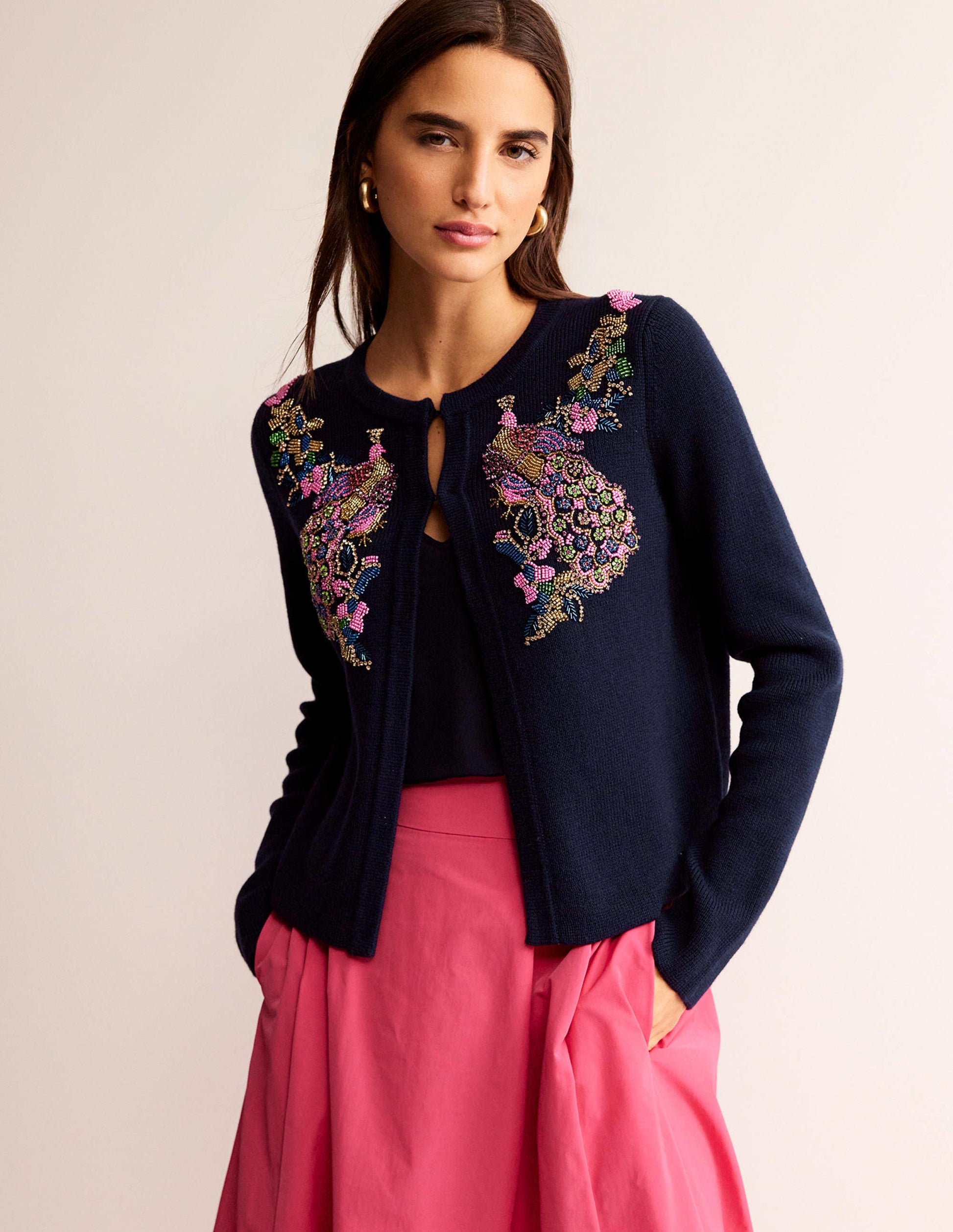 Embellished Knitted Jacket-Navy-1