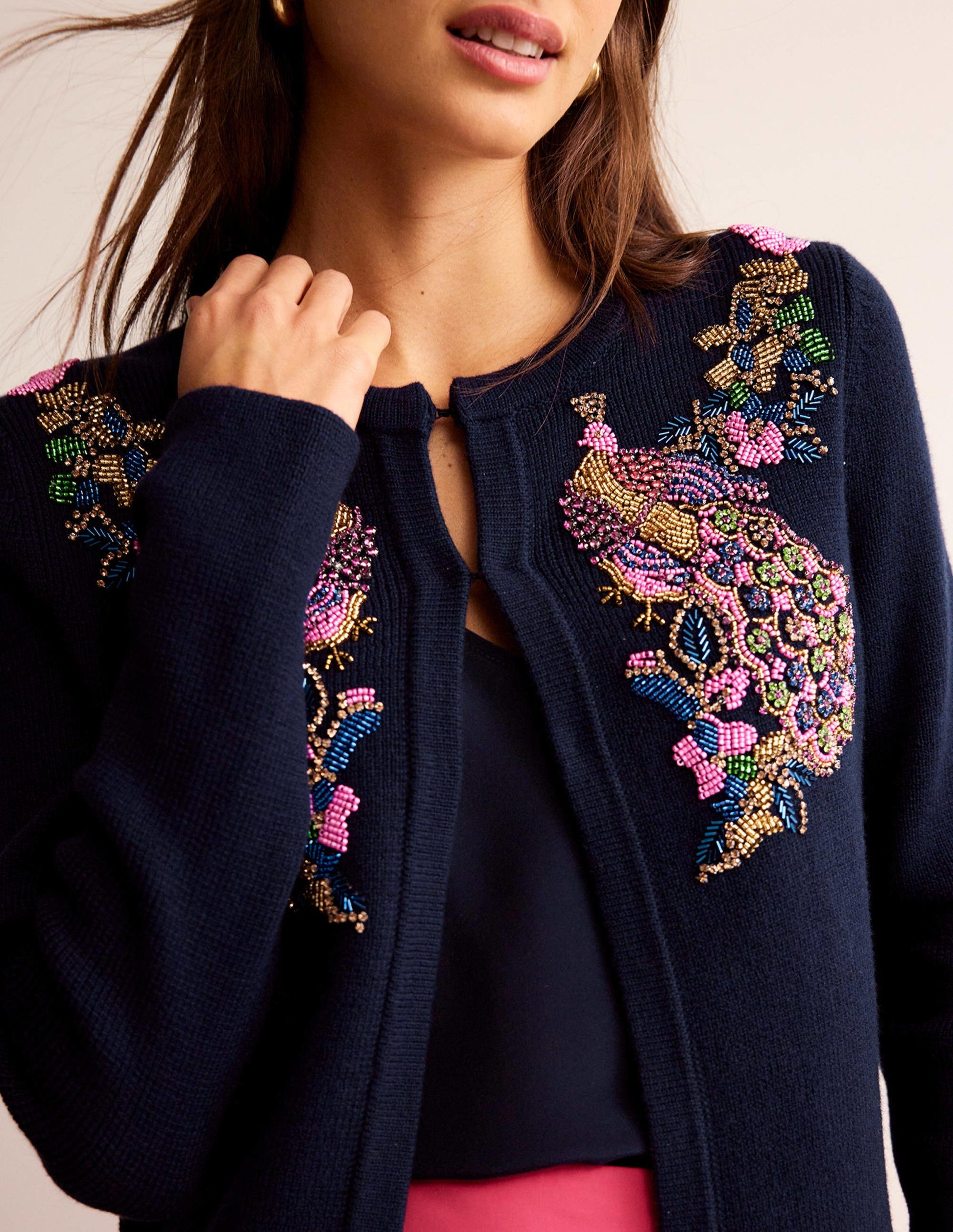 Embellished Knitted Jacket-Navy-2