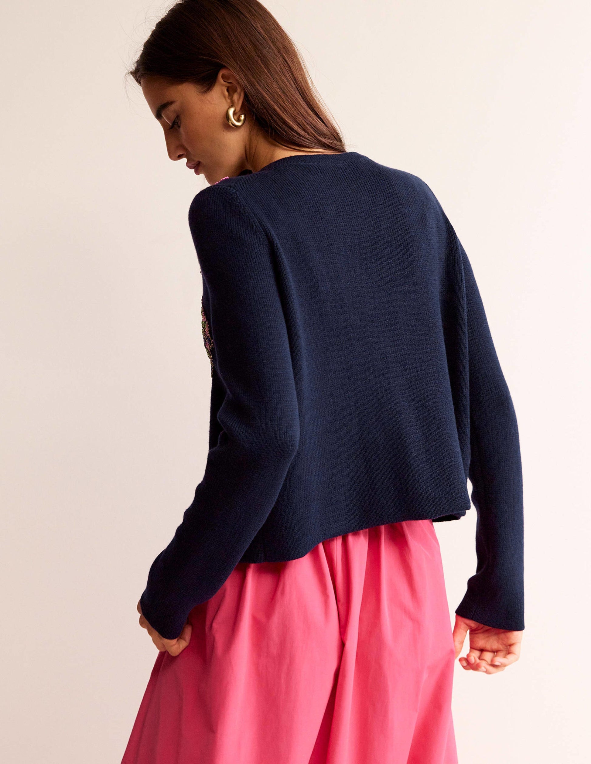 Embellished Knitted Jacket-Navy-3