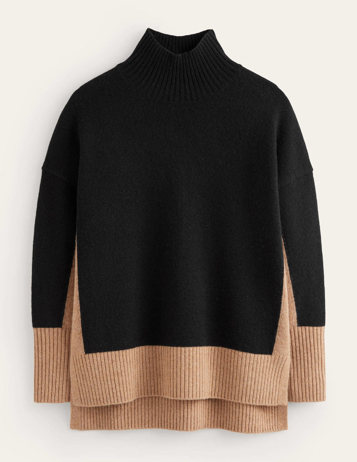 Jessica Oversized Sweater-Black, Camel Colour Block - Image 5