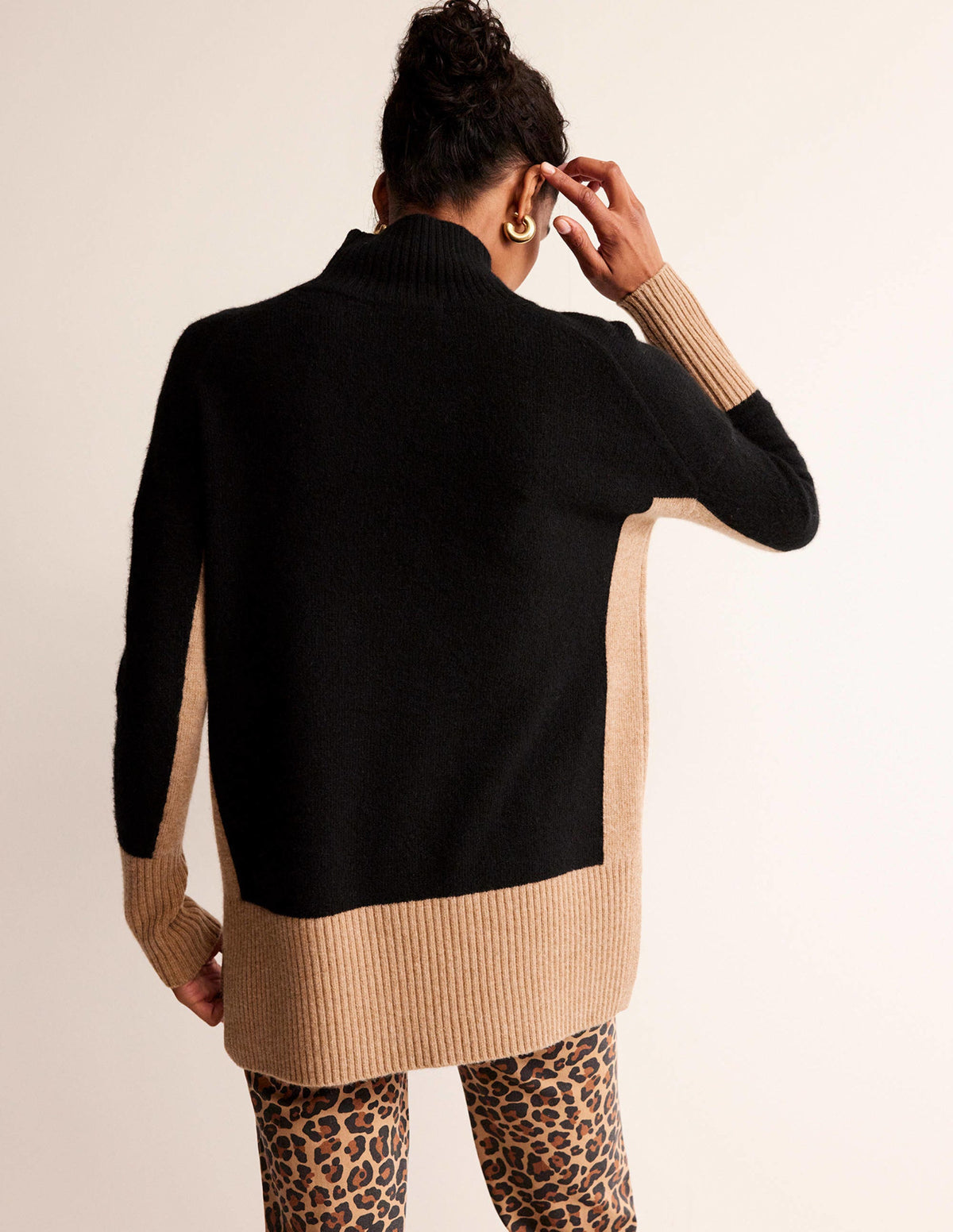Jessica Oversized Sweater-Black, Camel Colour Block - Image 4