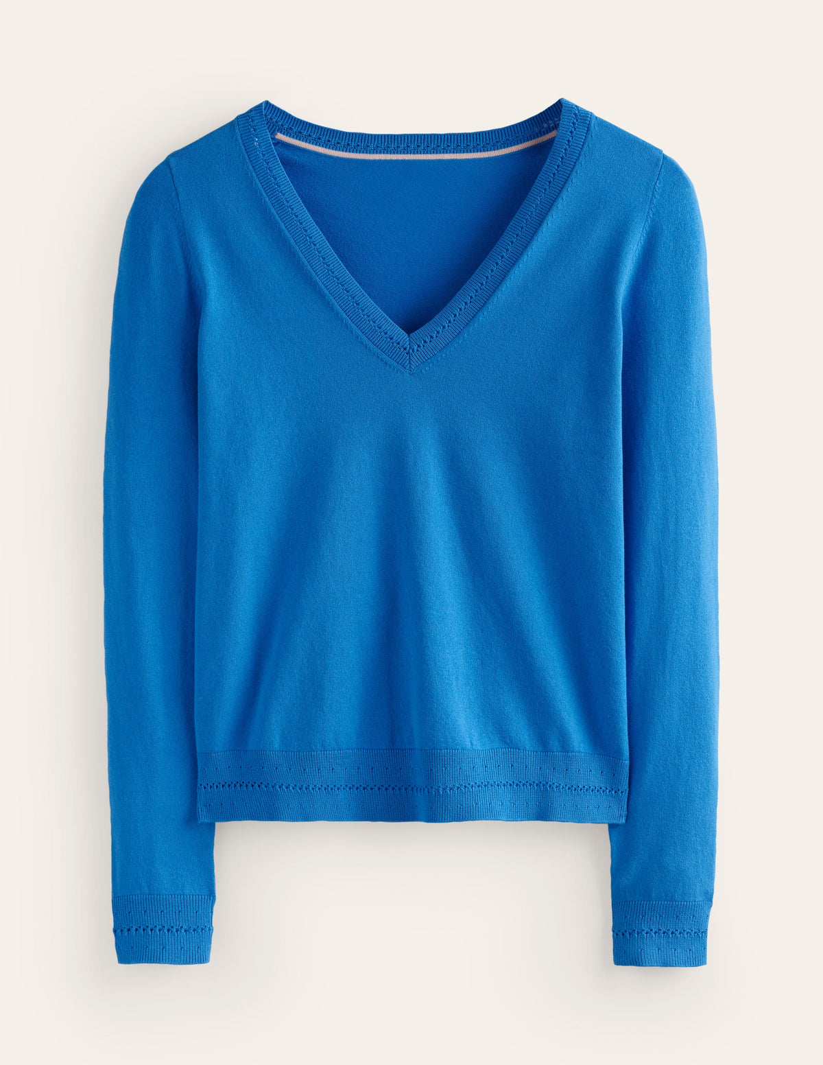 Catriona Cotton V-Neck Jumper-Brilliant Blue - Image 5