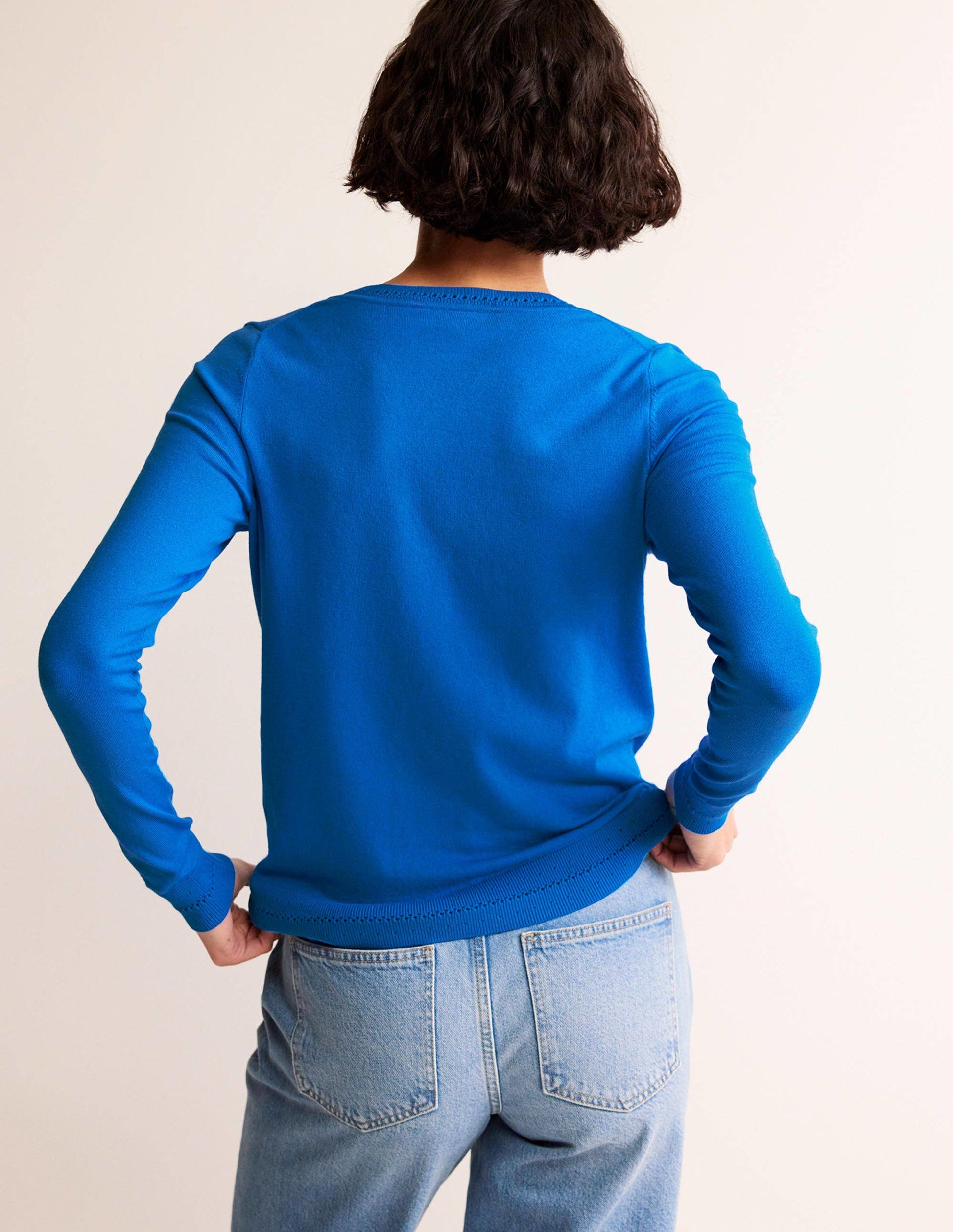 Catriona Cotton V-Neck Jumper-Brilliant Blue-3