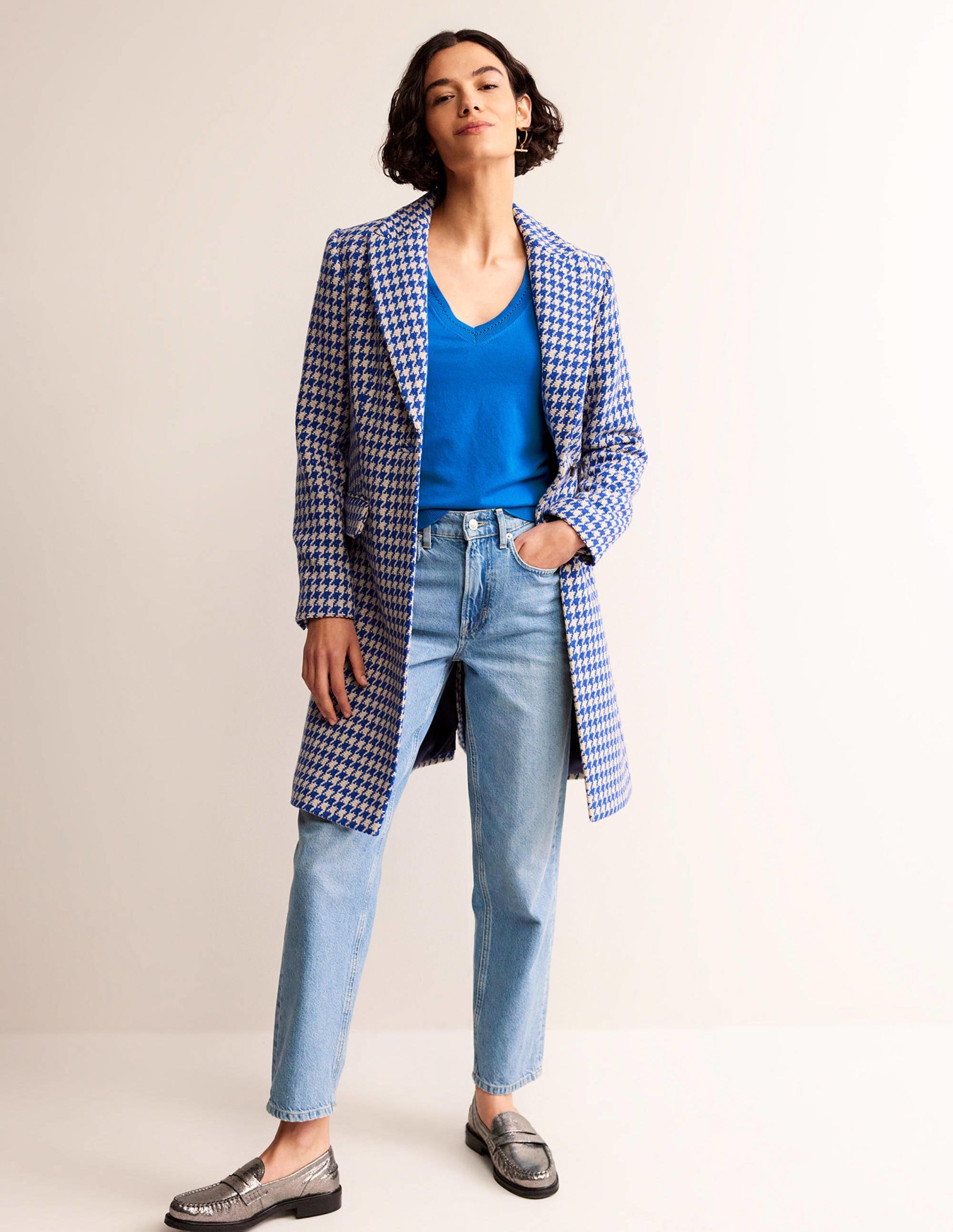 Catriona Cotton V-Neck Jumper-Brilliant Blue - Image 4