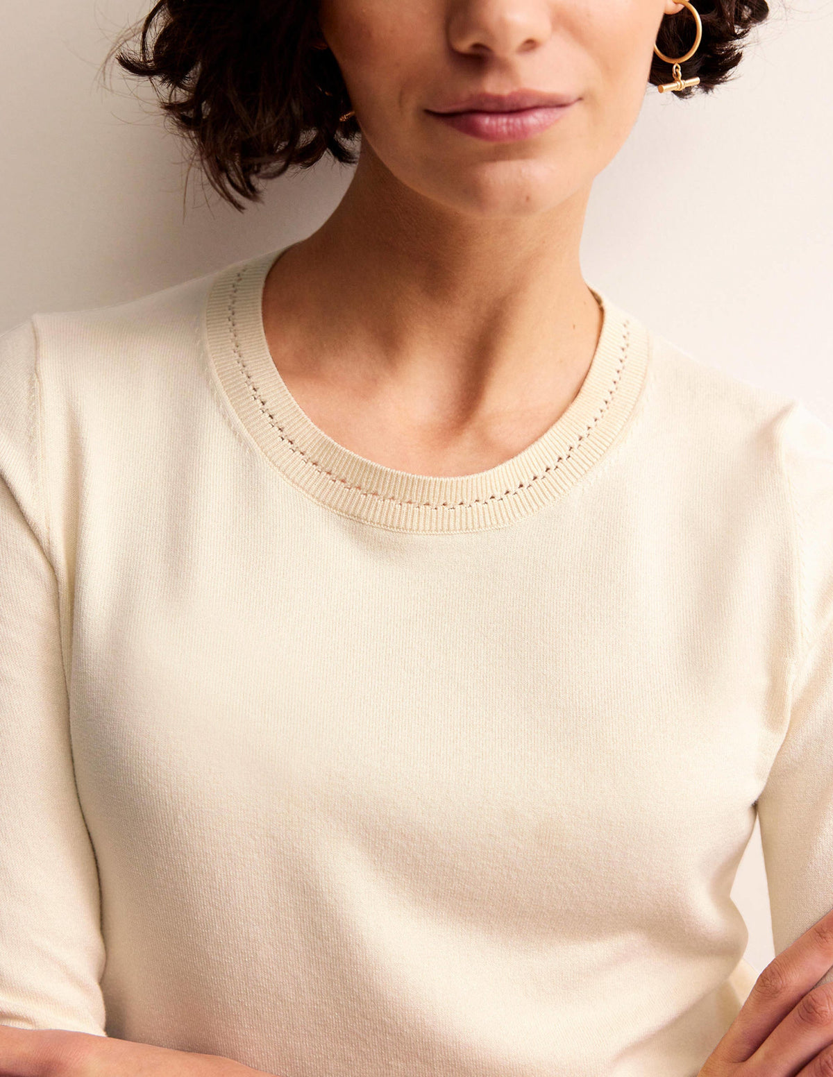 Catriona Cotton Crew Jumper-Warm Ivory - Image 2