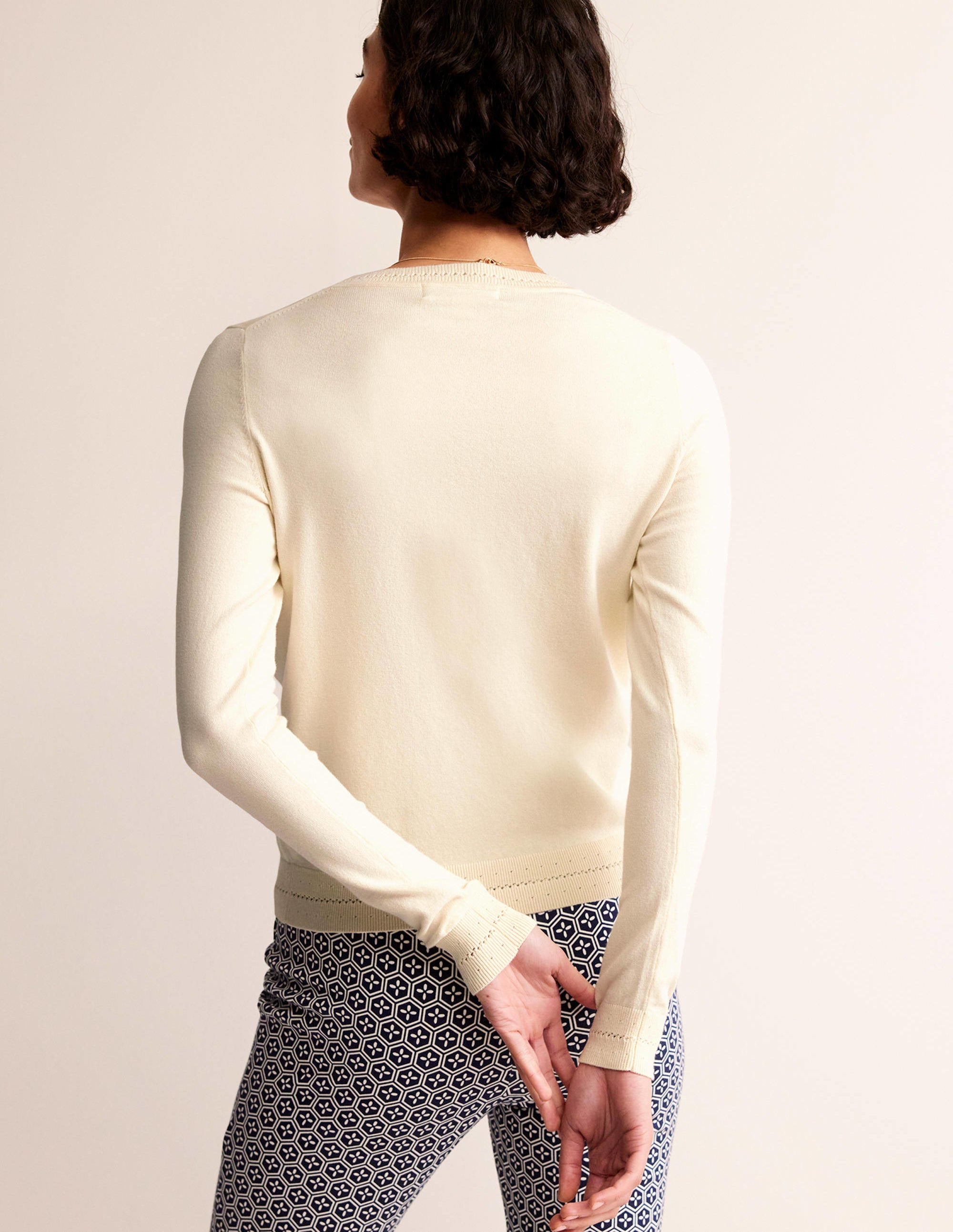 Catriona Cotton Crew Jumper-Warm Ivory - Image 3