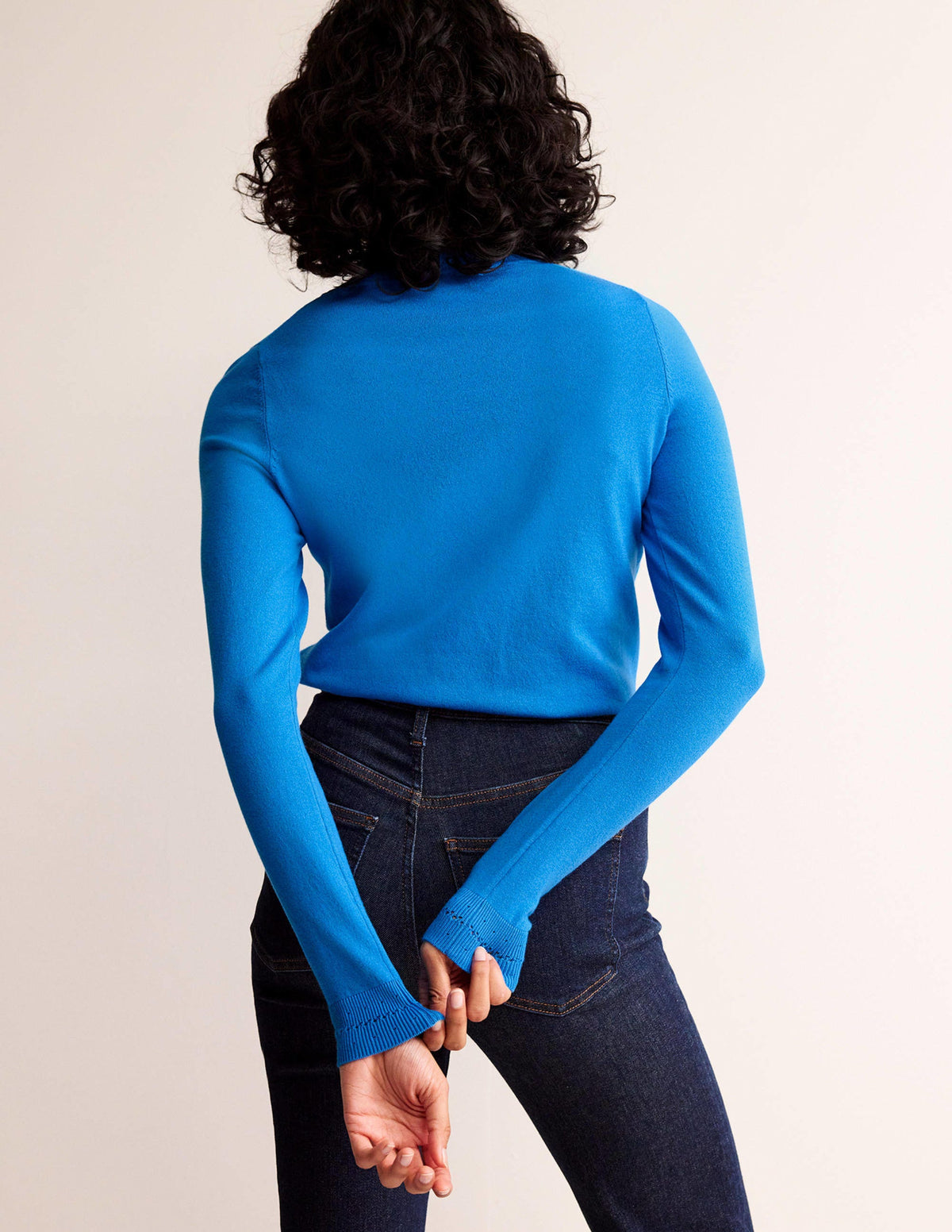 Catriona Cotton Crew Jumper-Bright Cyan Blue - Image 4