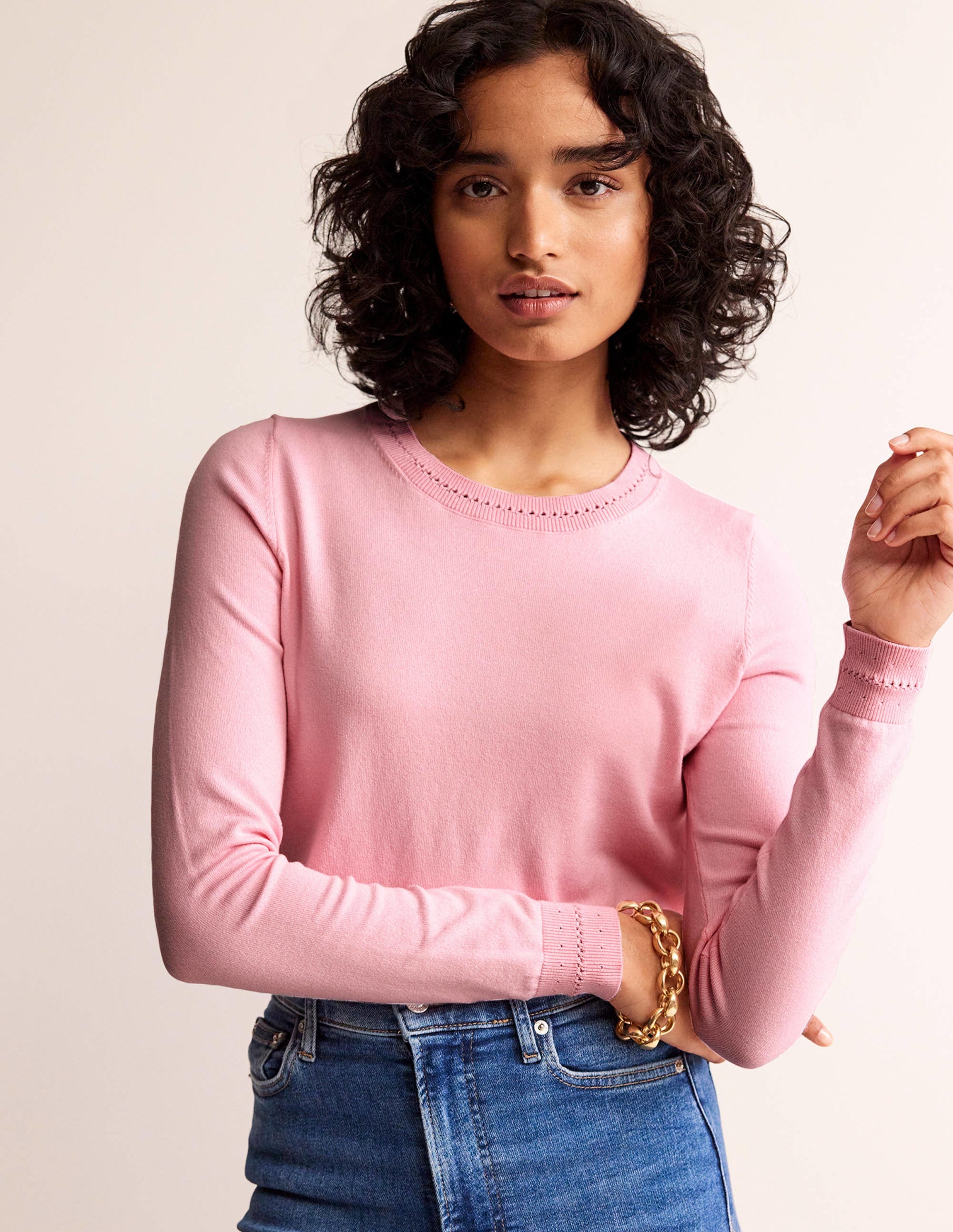 Catriona Cotton Crew Jumper-Spring Blossom Pink - Image 2