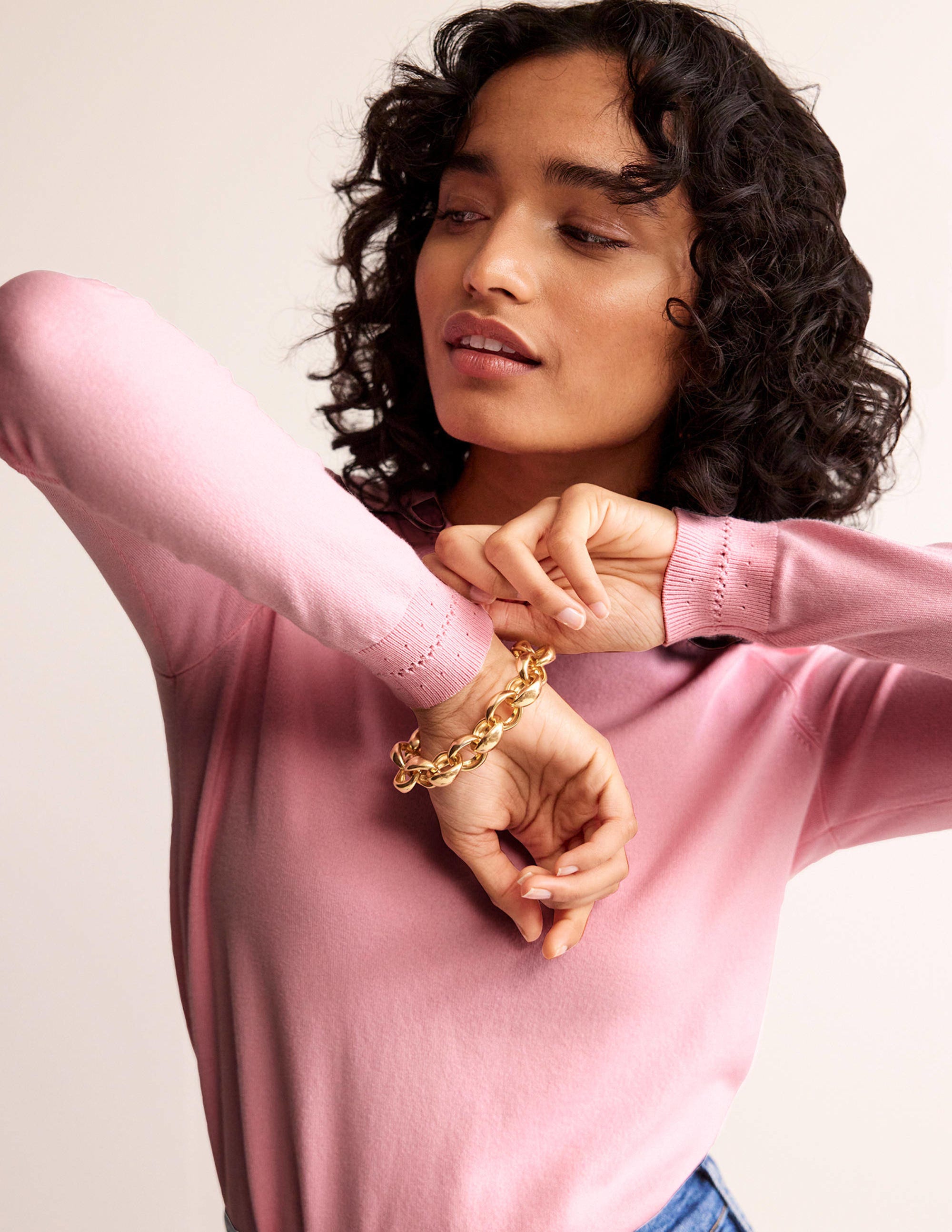 Catriona Cotton Crew Jumper-Spring Blossom Pink - Image 3