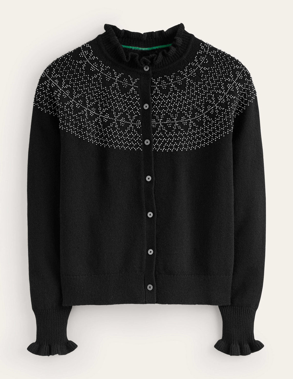Embellished Yoke Cardigan-Black-5