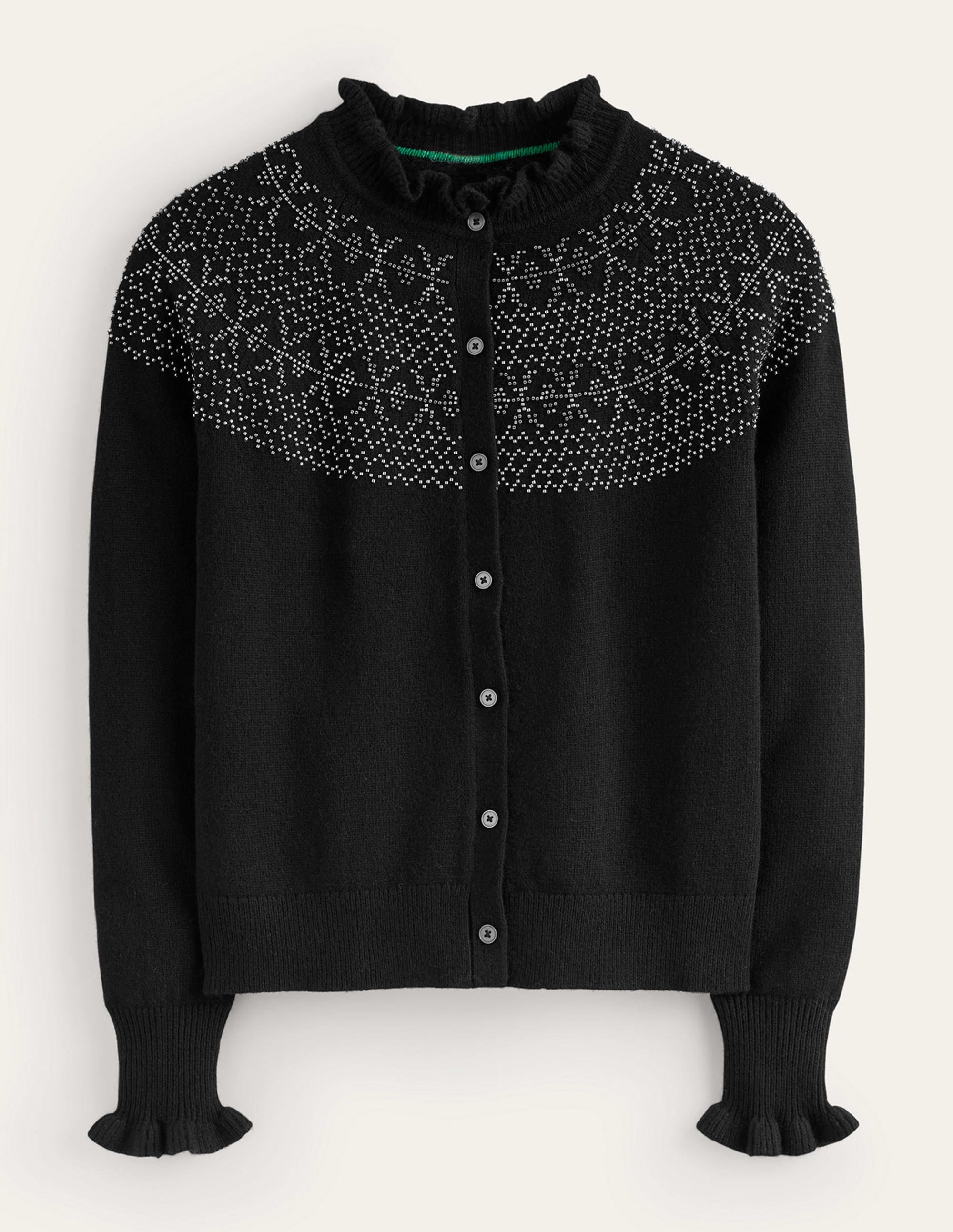 Embellished Yoke Cardigan-Black - Image 5