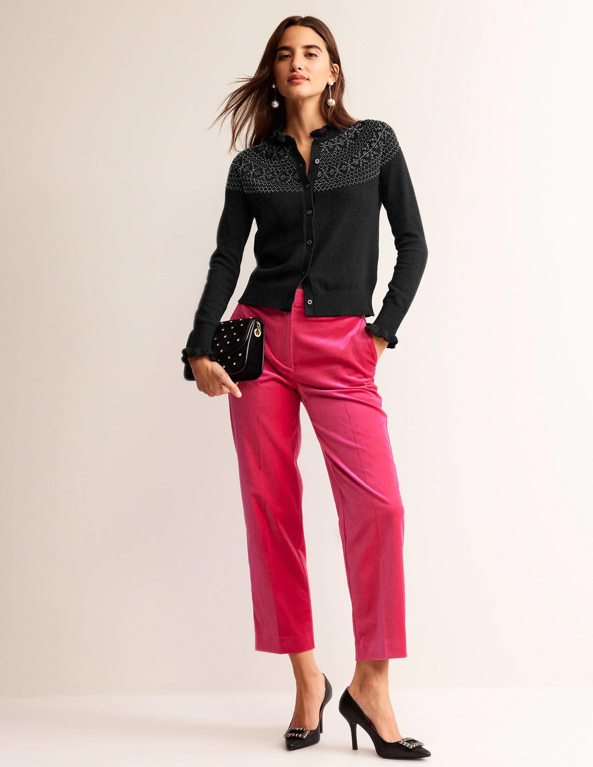 Embellished Yoke Cardigan-Black - Image 4