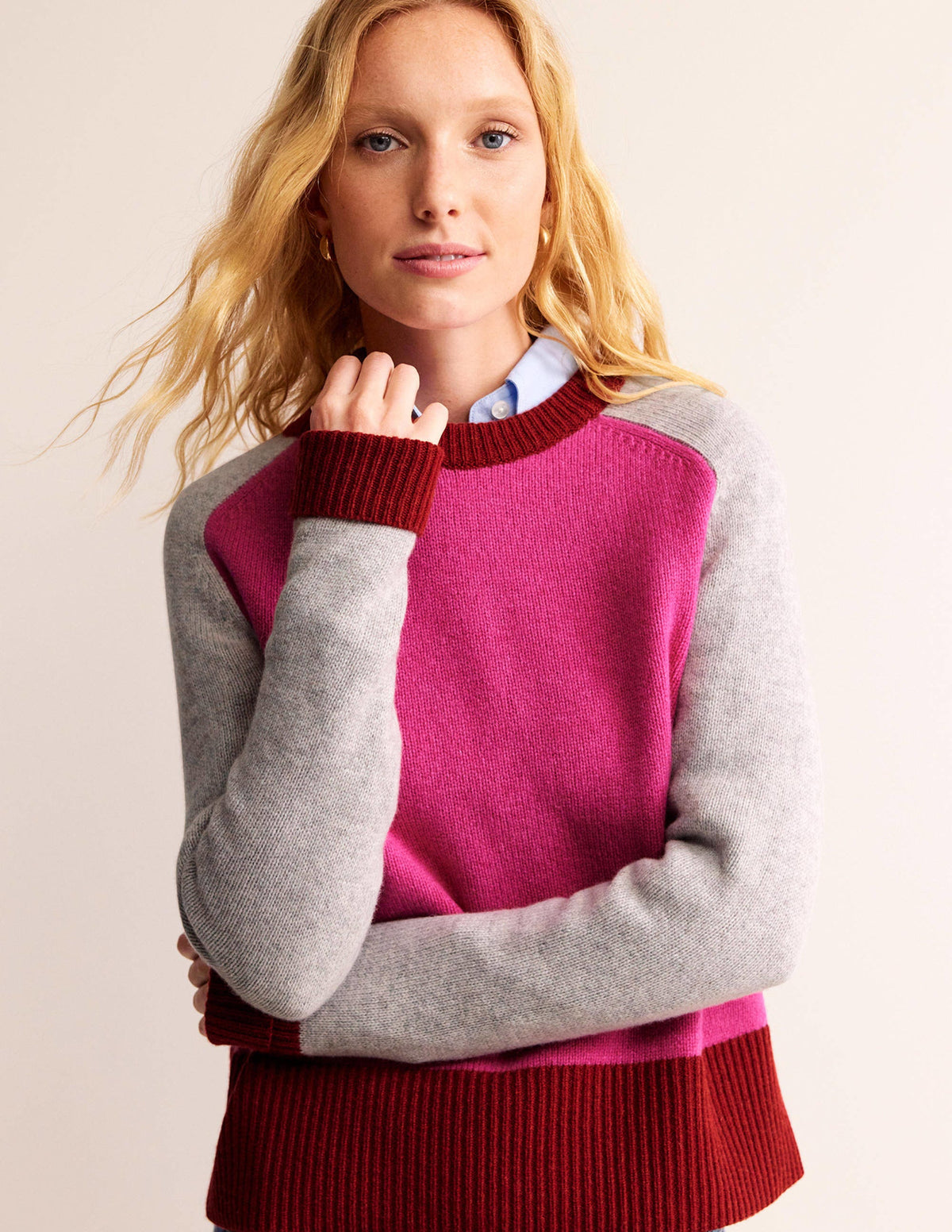 Olivia Merino Sweater-Amaranth, Fireglow Colourblock-1