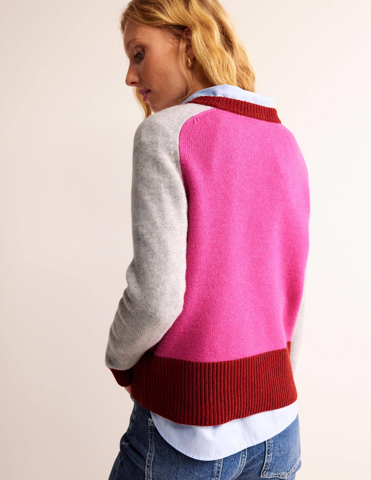 Olivia Merino Sweater-Amaranth, Fireglow Colourblock - Image 3
