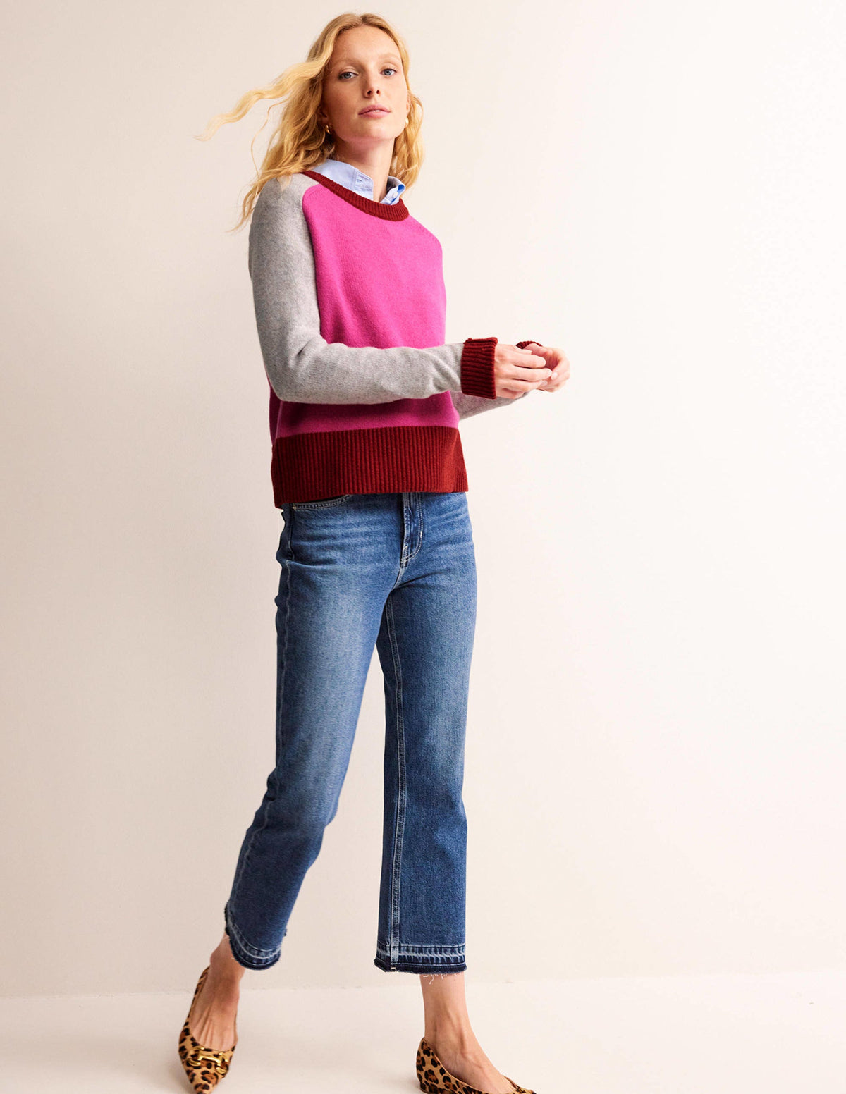 Olivia Merino Sweater-Amaranth, Fireglow Colourblock - Image 4