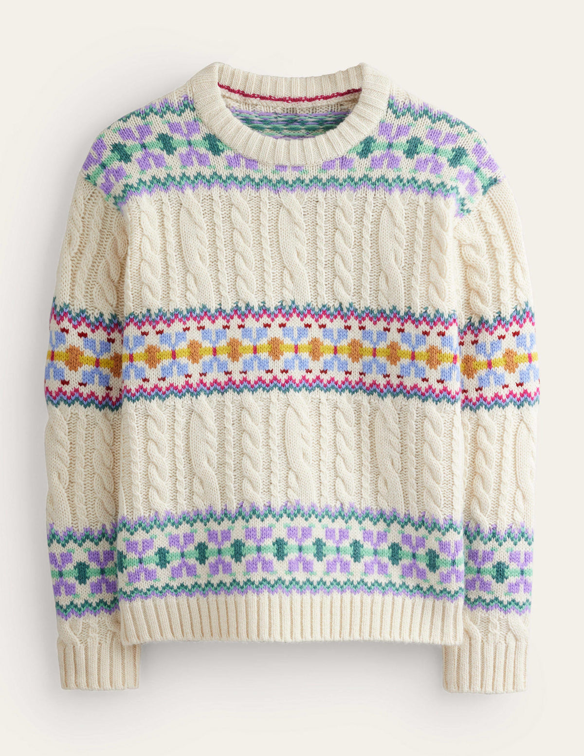 Cable Knit Fair Isle Sweater-Warm Ivory - Image 6