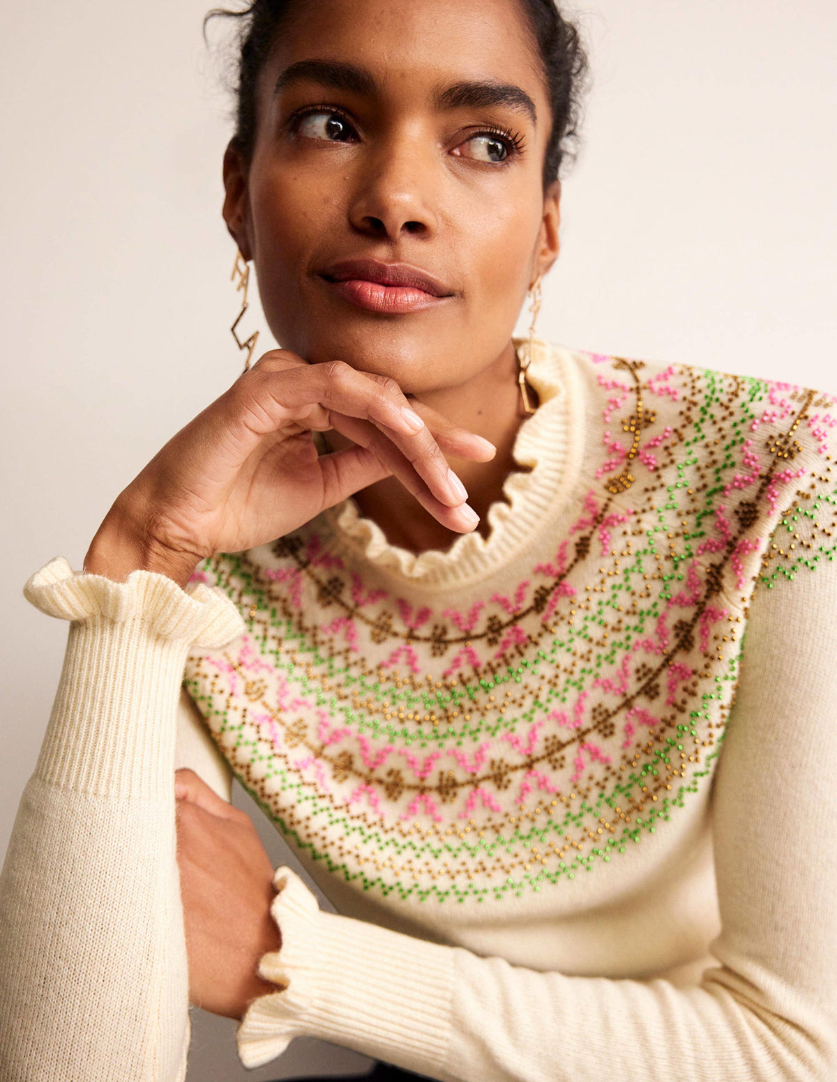 Embellished Yoke Sweater-Ivory - Image 1